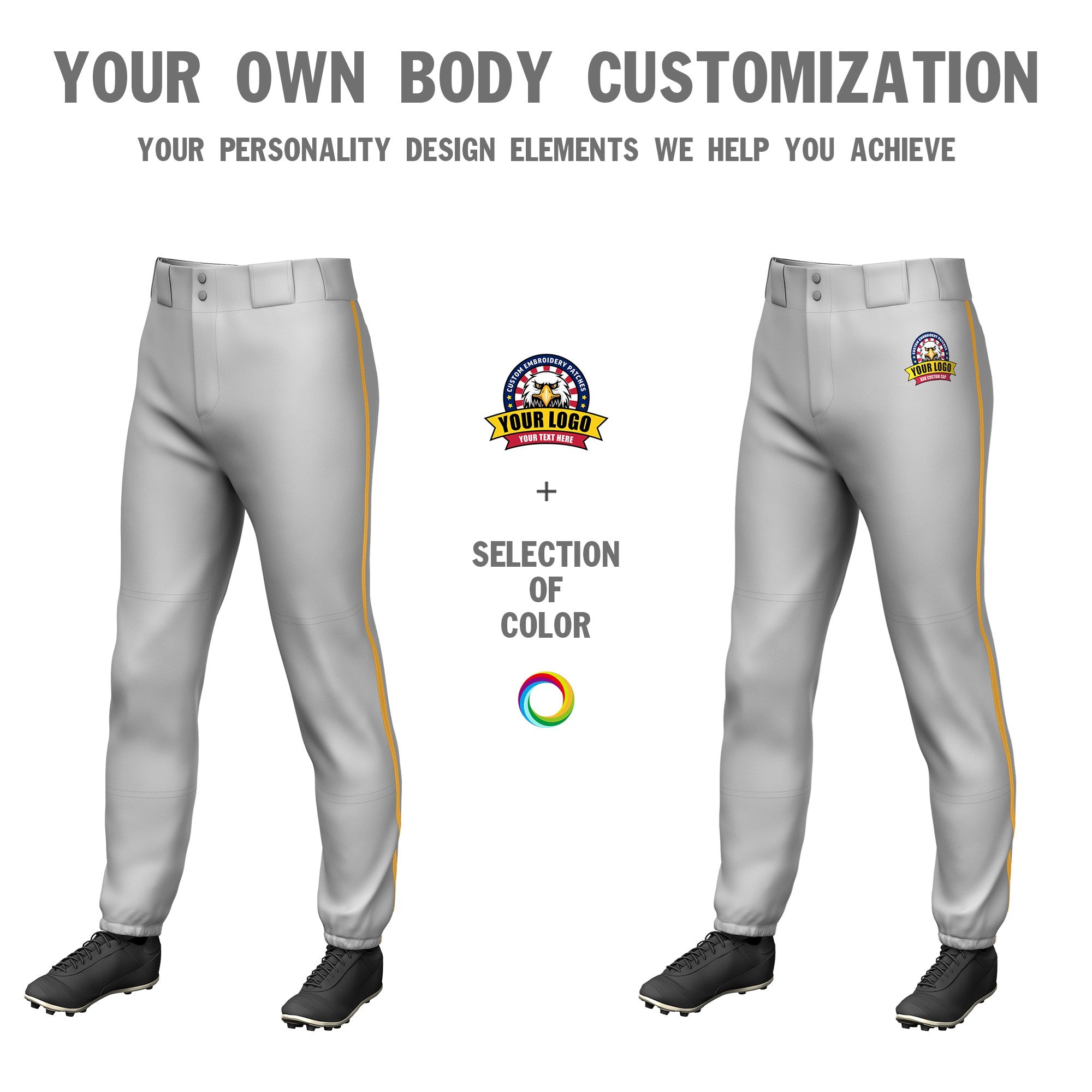 Custom Gray Old Gold Classic Fit Stretch Practice Pull-up Baseball Pants