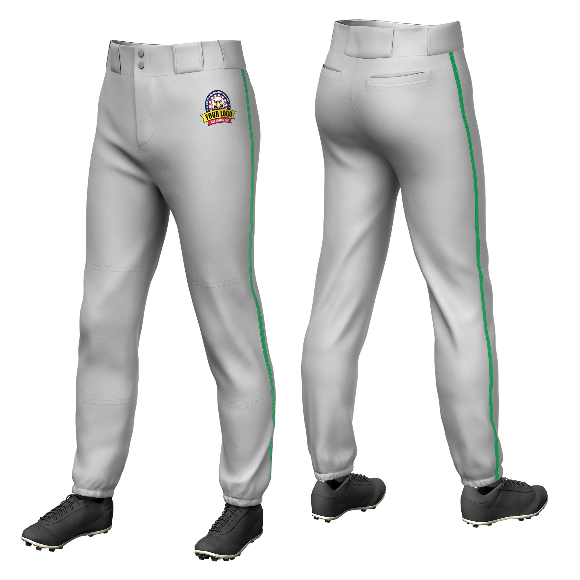 Custom Gray Kelly Green Classic Fit Stretch Practice Pull-up Baseball Pants