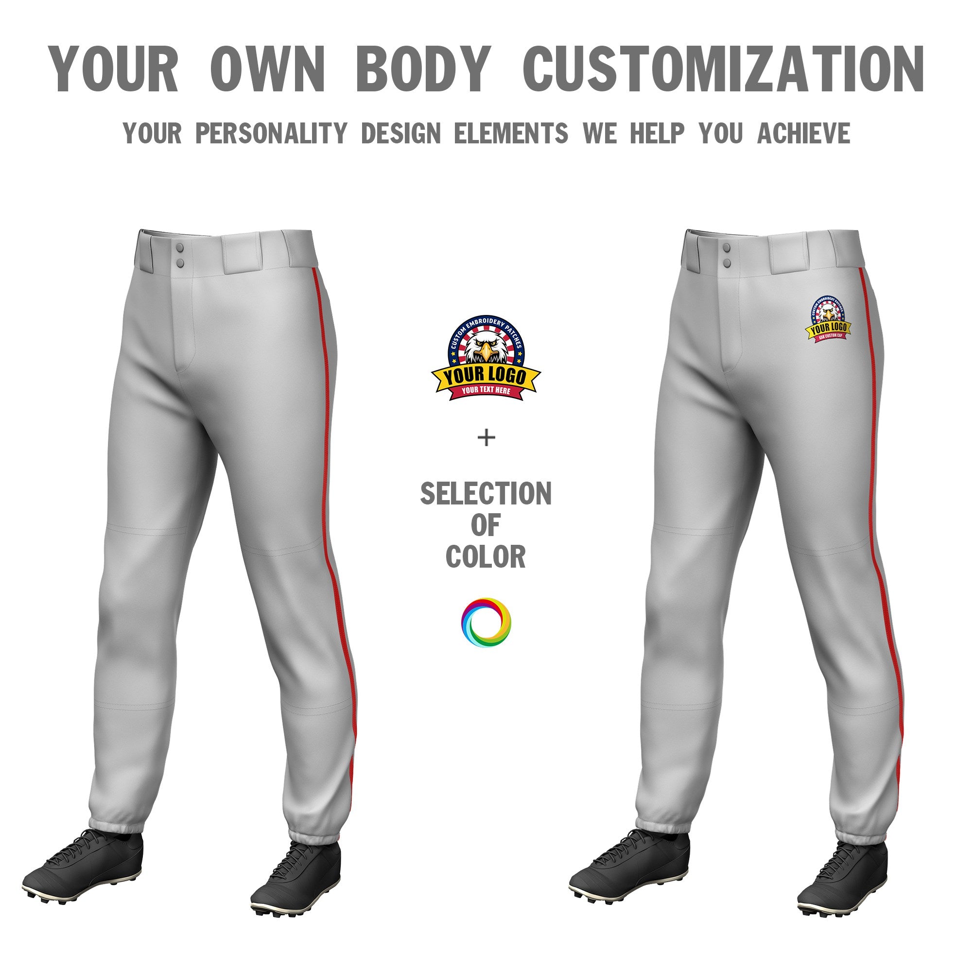 Custom Gray Red Classic Fit Stretch Practice Pull-up Baseball Pants