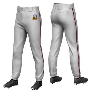 Custom Gray Crimson Piping Classic Fit Stretch Practice Pull-up Baseball Pants
