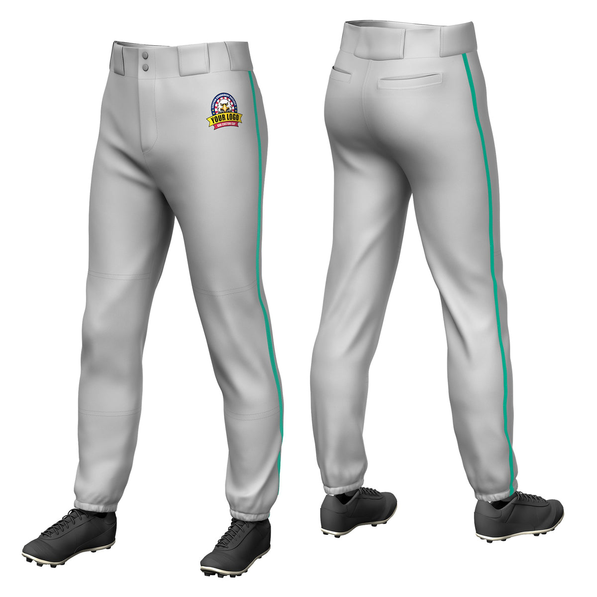 Custom Gray Teal Classic Fit Stretch Practice Pull-up Baseball Pants