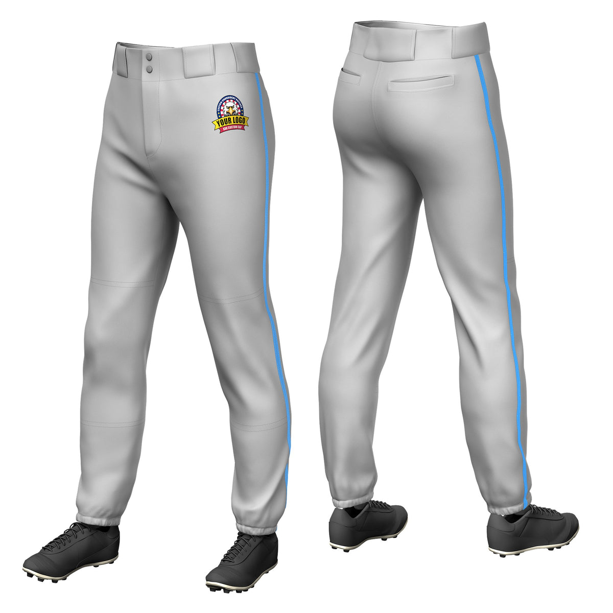 Custom Gray Powder Blue Classic Fit Stretch Practice Pull-up Baseball Pants