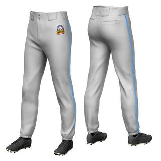 Custom Gray Powder Blue Piping Classic Fit Stretch Practice Pull-up Baseball Pants