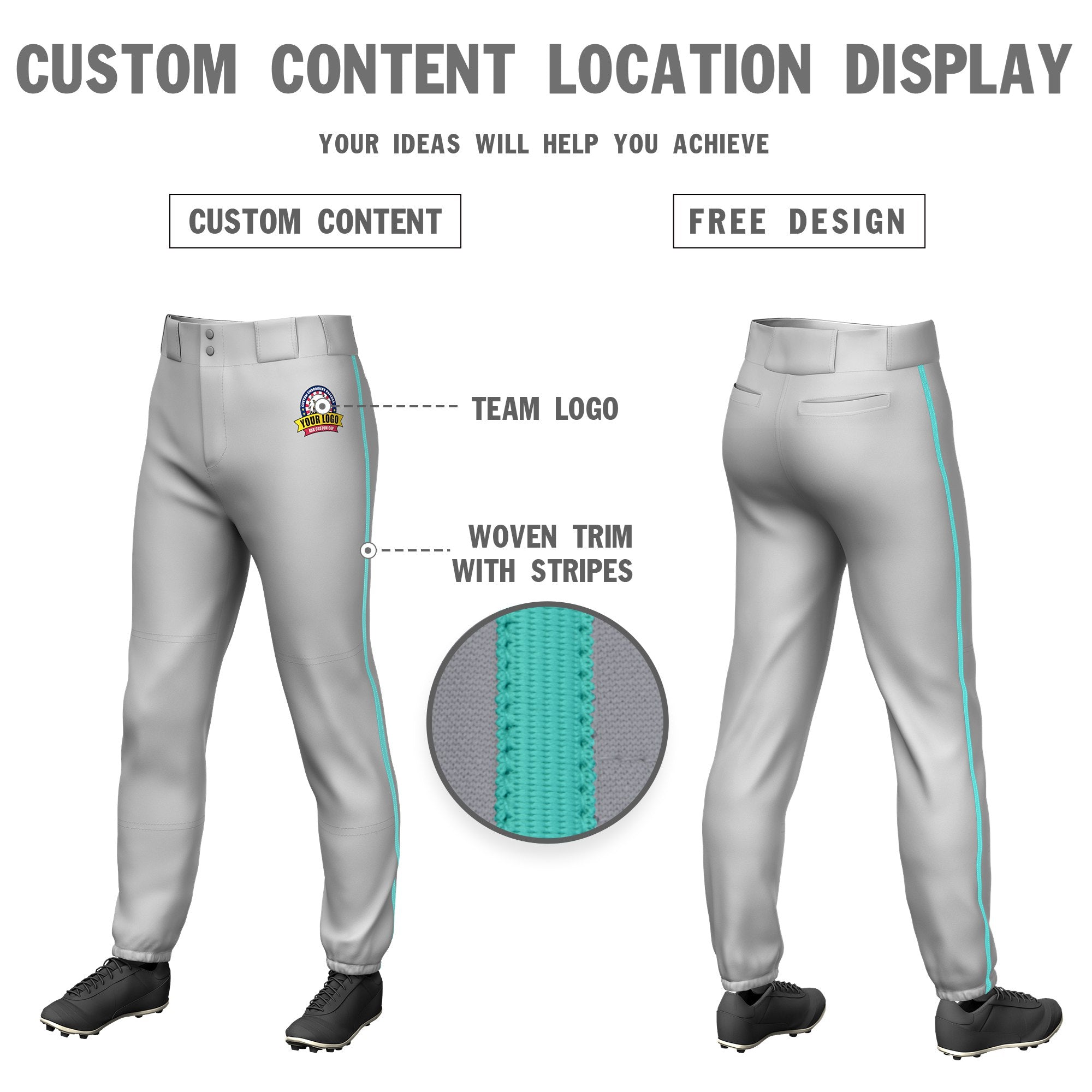 Custom Gray Bright Green Classic Fit Stretch Practice Pull-up Baseball Pants