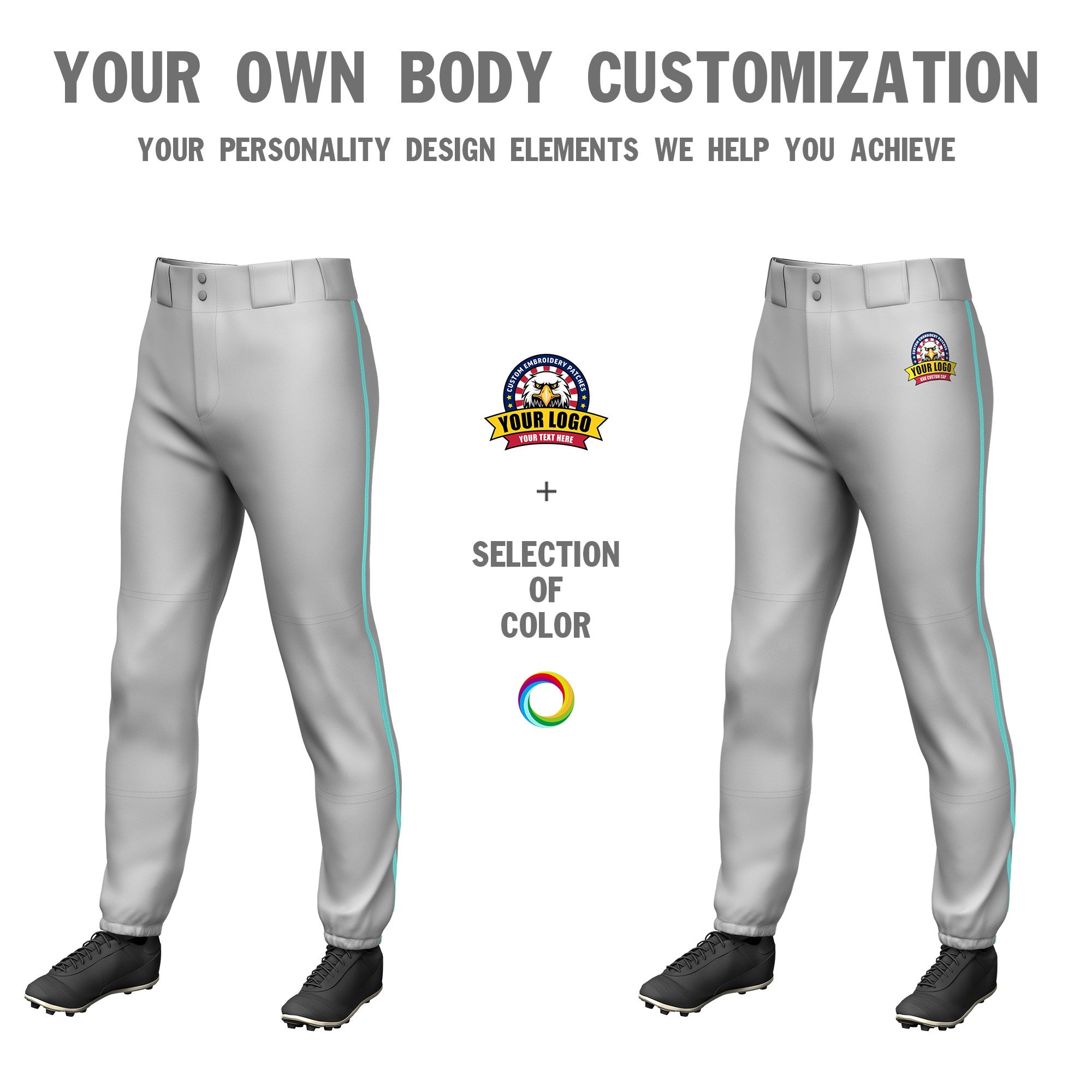 Custom Gray Bright Green Classic Fit Stretch Practice Pull-up Baseball Pants