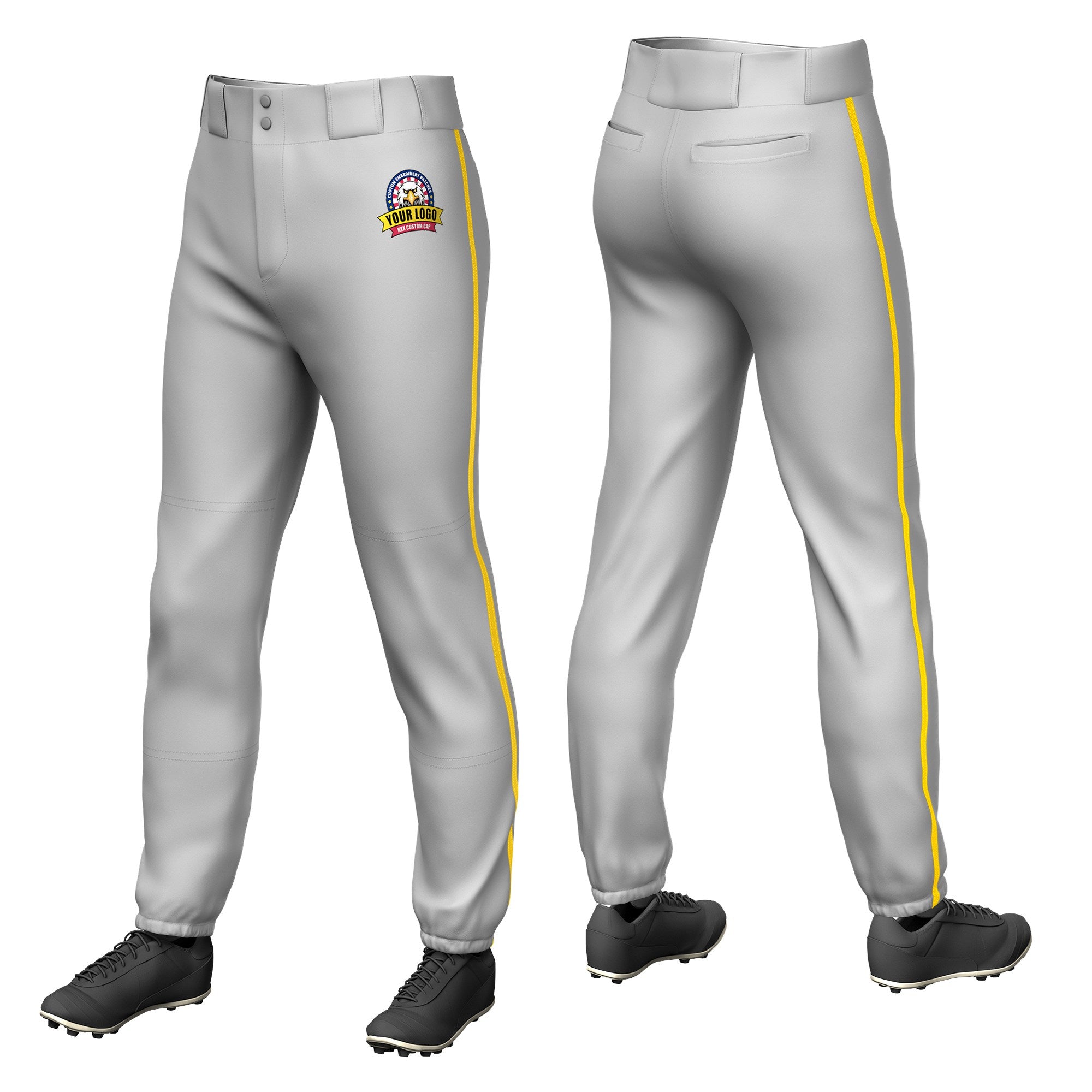 Custom Gray Gold01 Classic Fit Stretch Practice Pull-up Baseball Pants