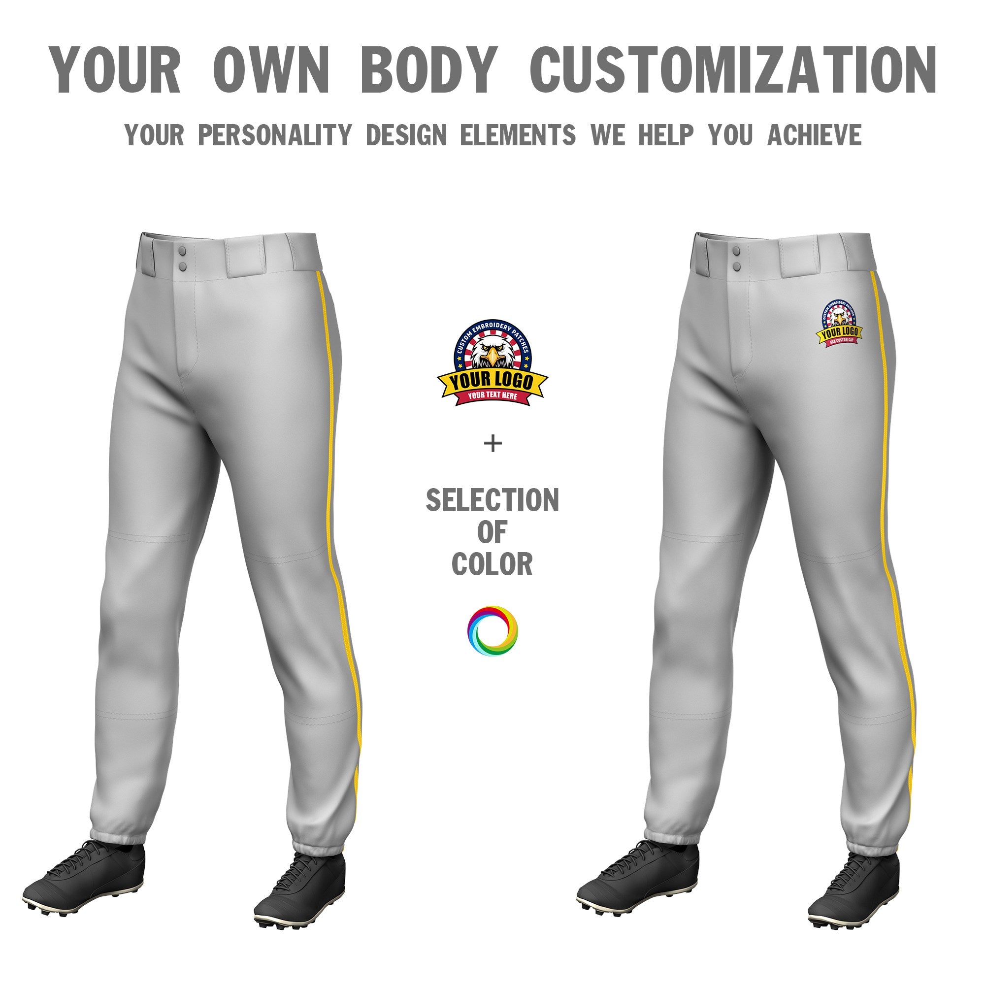 Custom Gray Gold01 Classic Fit Stretch Practice Pull-up Baseball Pants