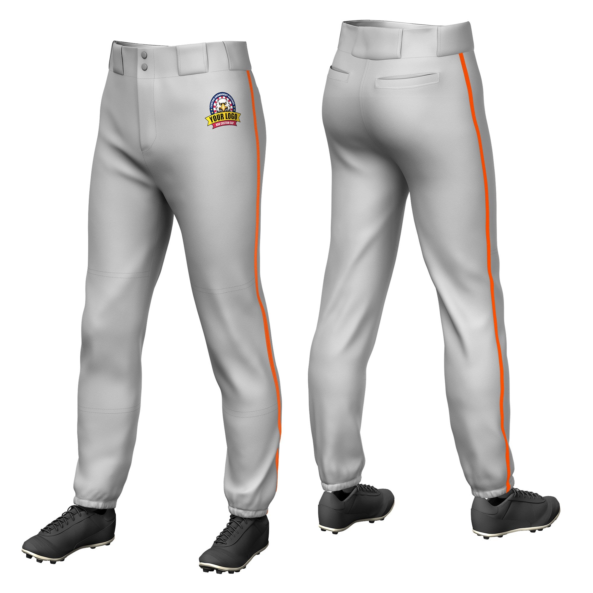 Custom Gray Orange Classic Fit Stretch Practice Pull-up Baseball Pants