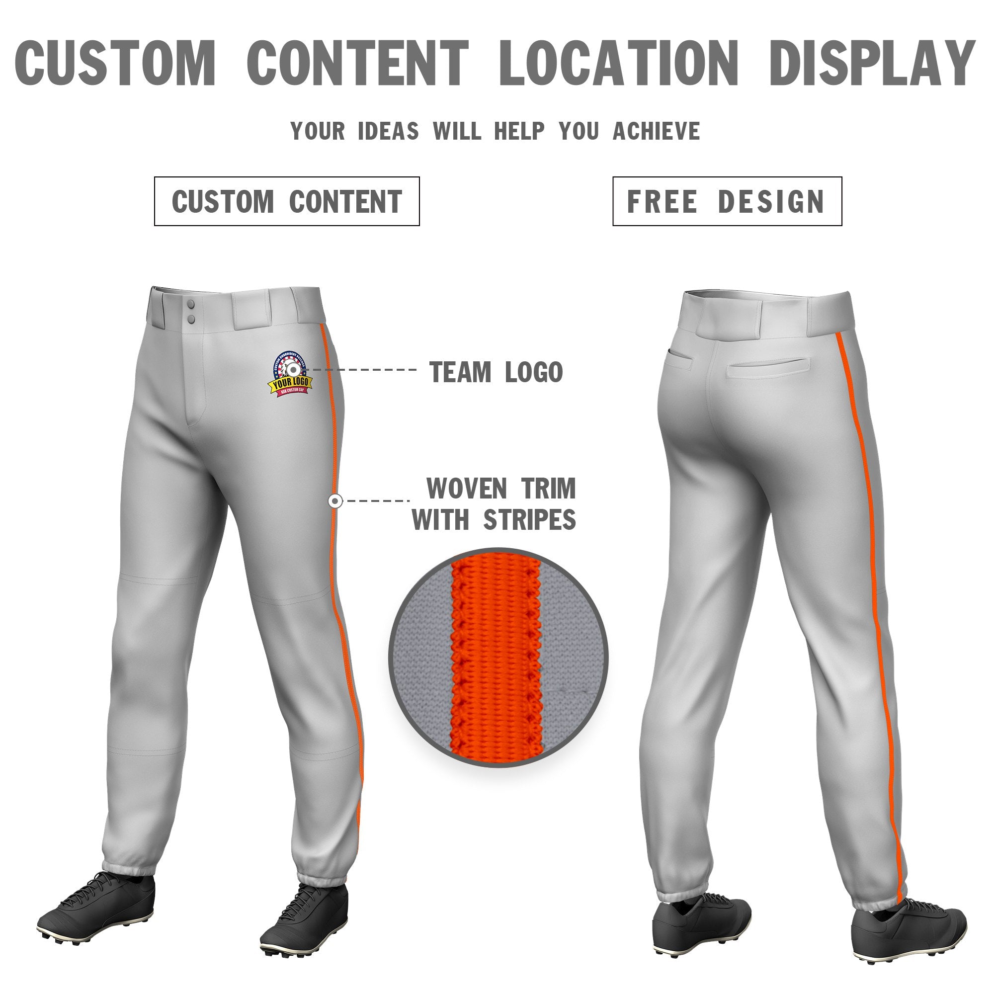 Custom Gray Orange Classic Fit Stretch Practice Pull-up Baseball Pants