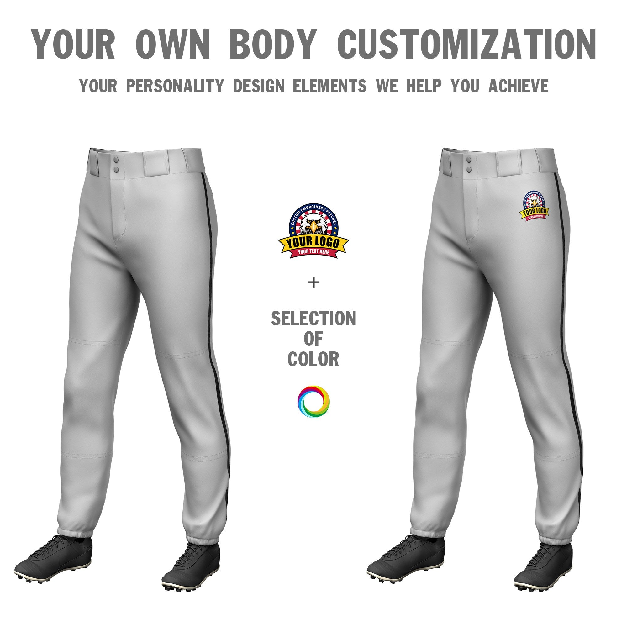 Custom Gray Black Classic Fit Stretch Practice Pull-up Baseball Pants