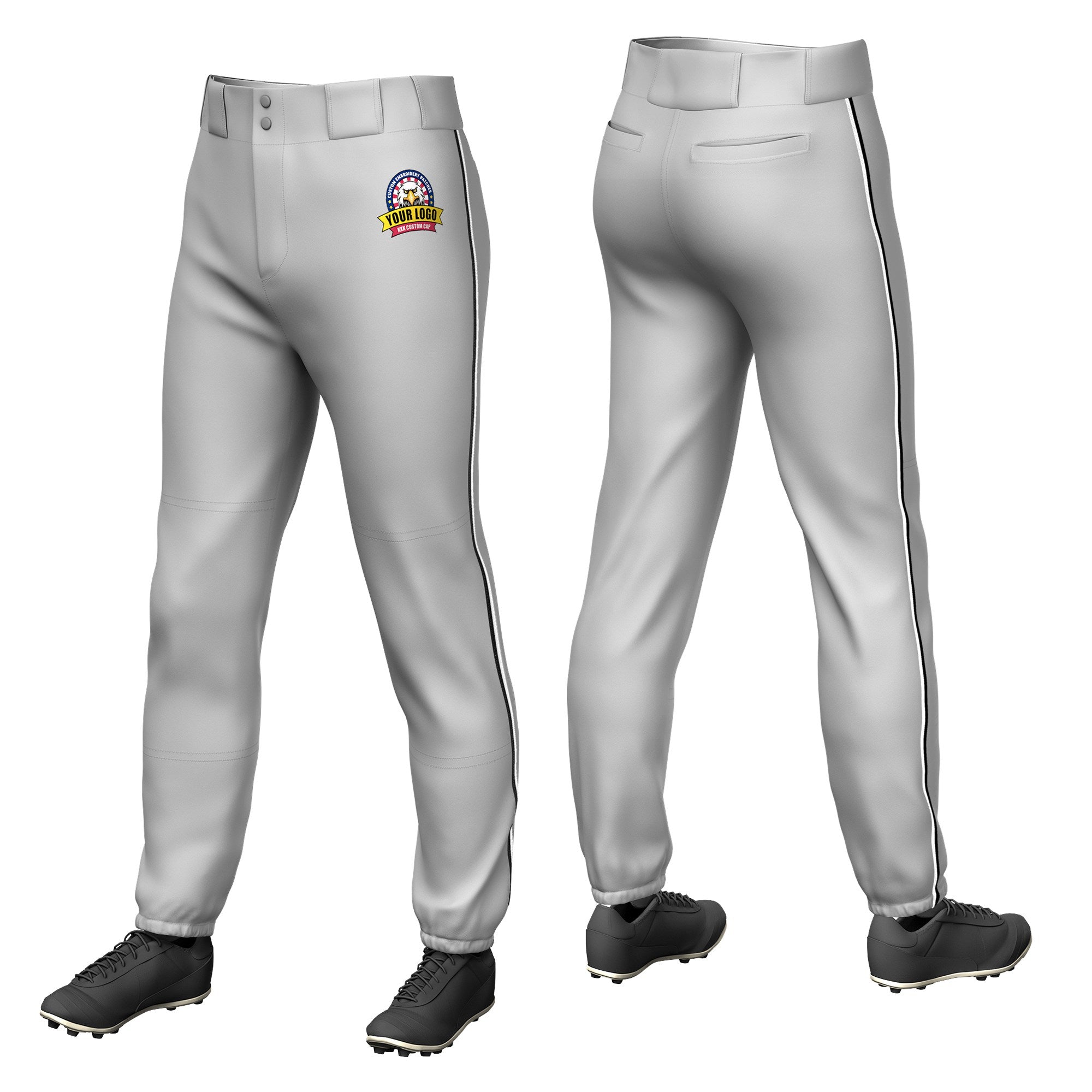 Custom Gray Black-White Classic Fit Stretch Practice Pull-up Baseball Pants