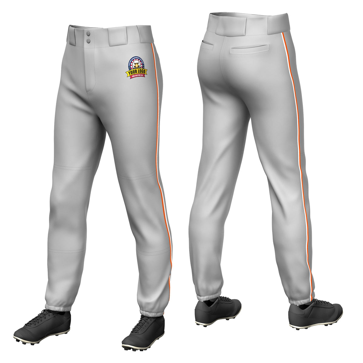 Custom Gray Orange-White Classic Fit Stretch Practice Pull-up Baseball Pants