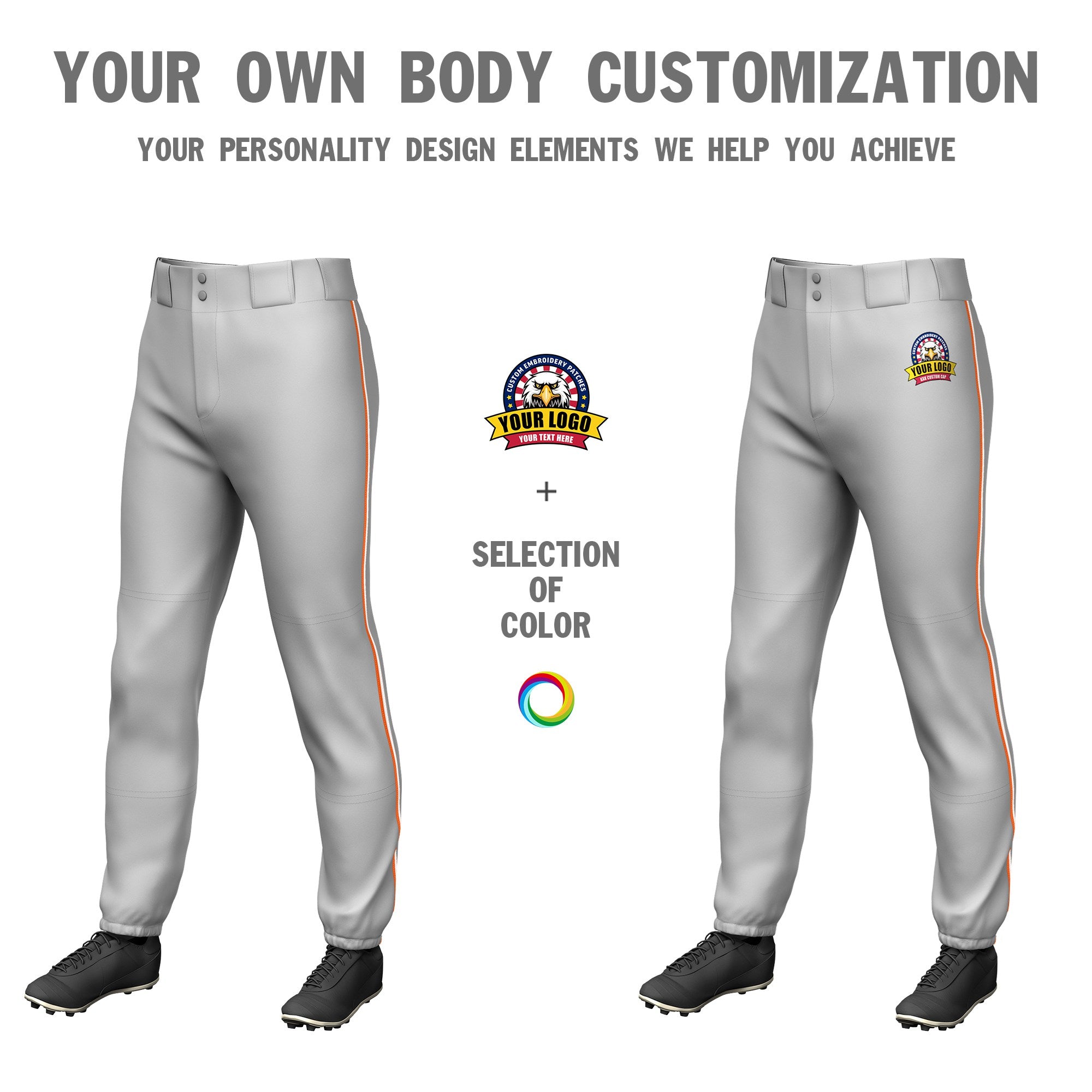 Custom Gray Orange-White Classic Fit Stretch Practice Pull-up Baseball Pants