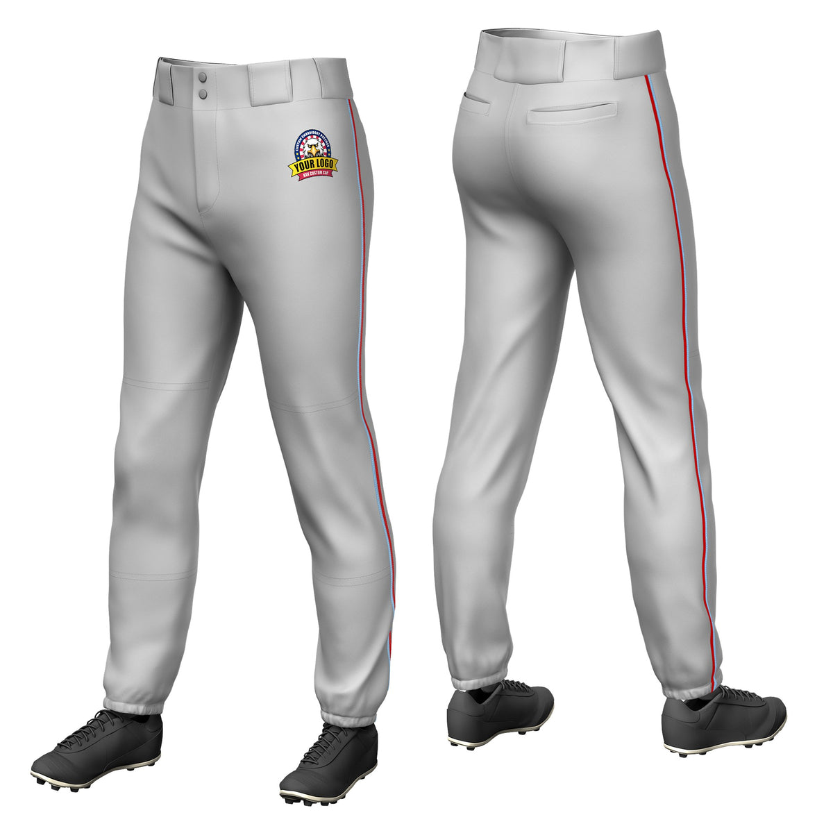 Custom Gray Light Blue-Red Classic Fit Stretch Practice Pull-up Baseball Pants