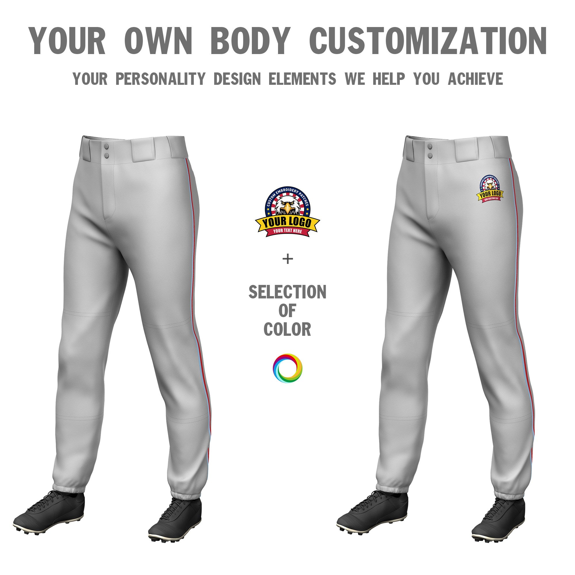 Custom Gray Light Blue-Red Classic Fit Stretch Practice Pull-up Baseball Pants