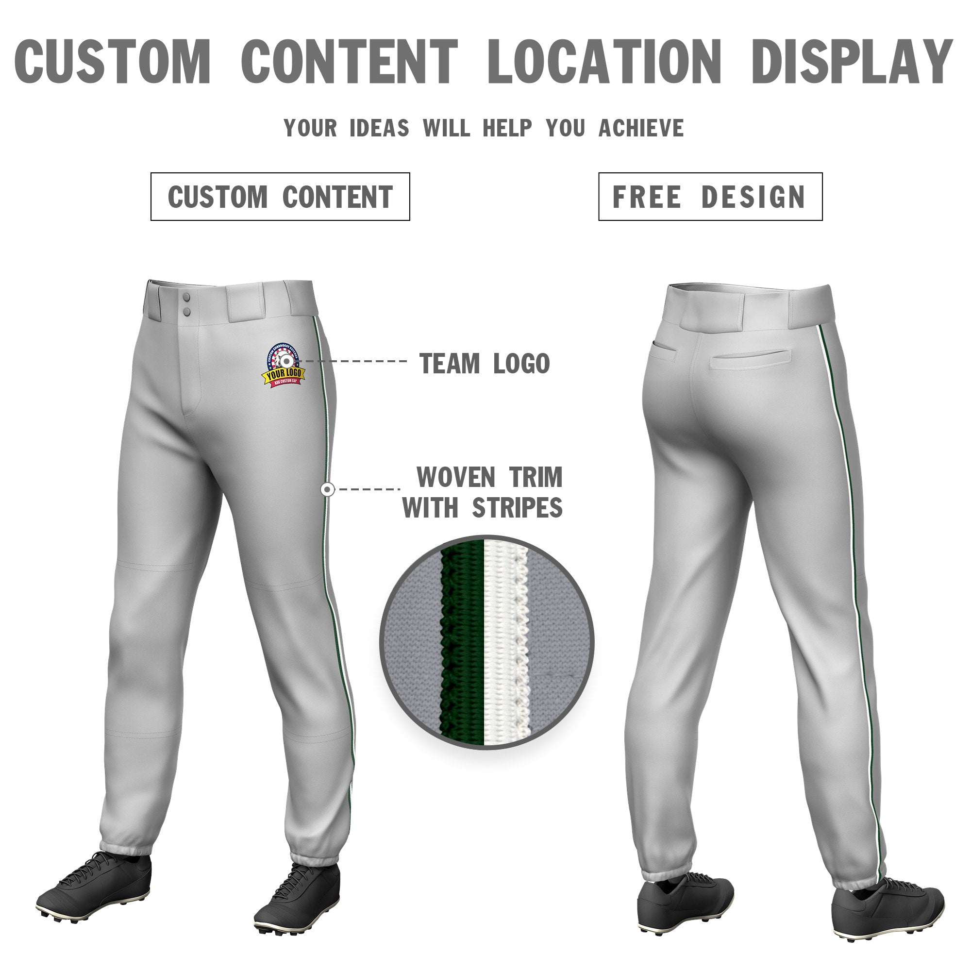 Custom Gray Gold01-White Classic Fit Stretch Practice Pull-up Baseball Pants