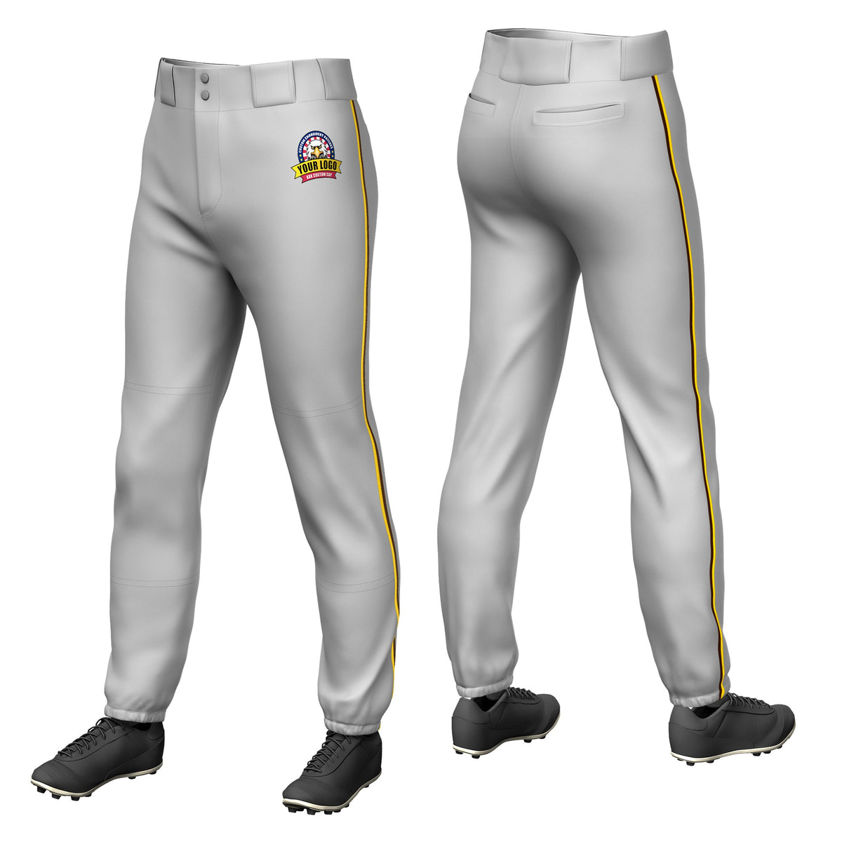 Custom Gray Gold01-Brown Classic Fit Stretch Practice Pull-up Baseball Pants