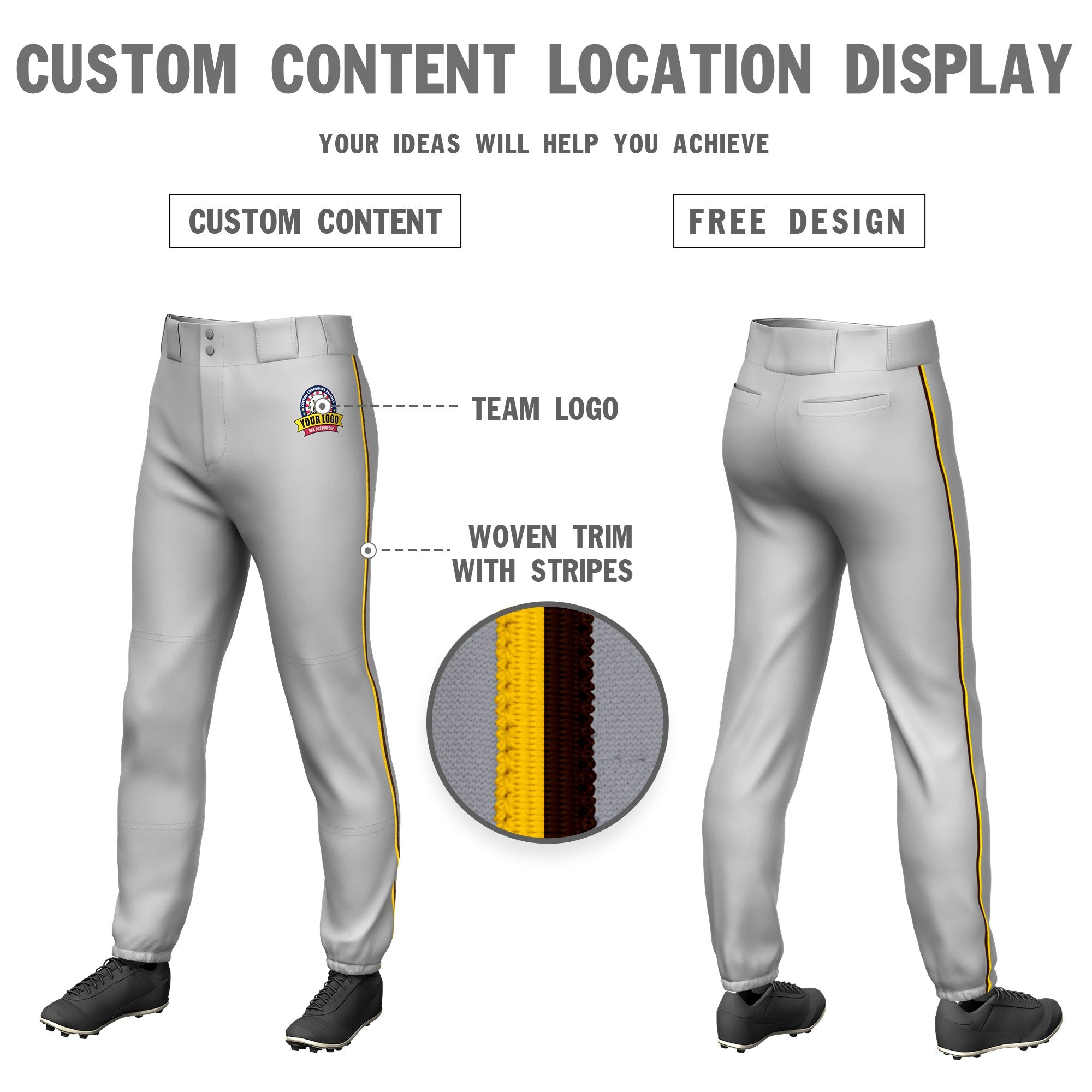 Custom Gray Gold01-Brown Classic Fit Stretch Practice Pull-up Baseball Pants