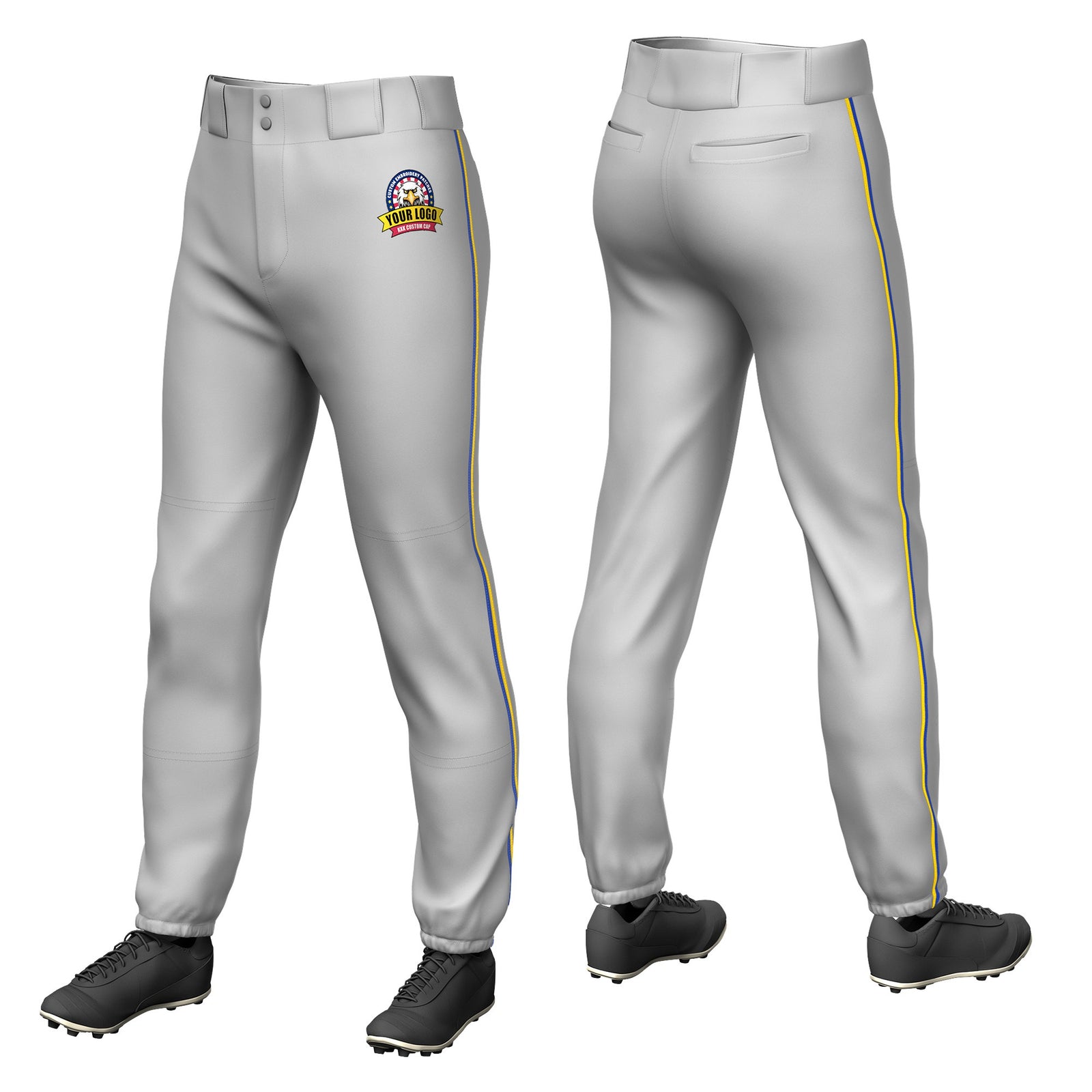 Custom Gray Royal Blue-Gold01 Classic Fit Stretch Practice Pull-up Baseball Pants