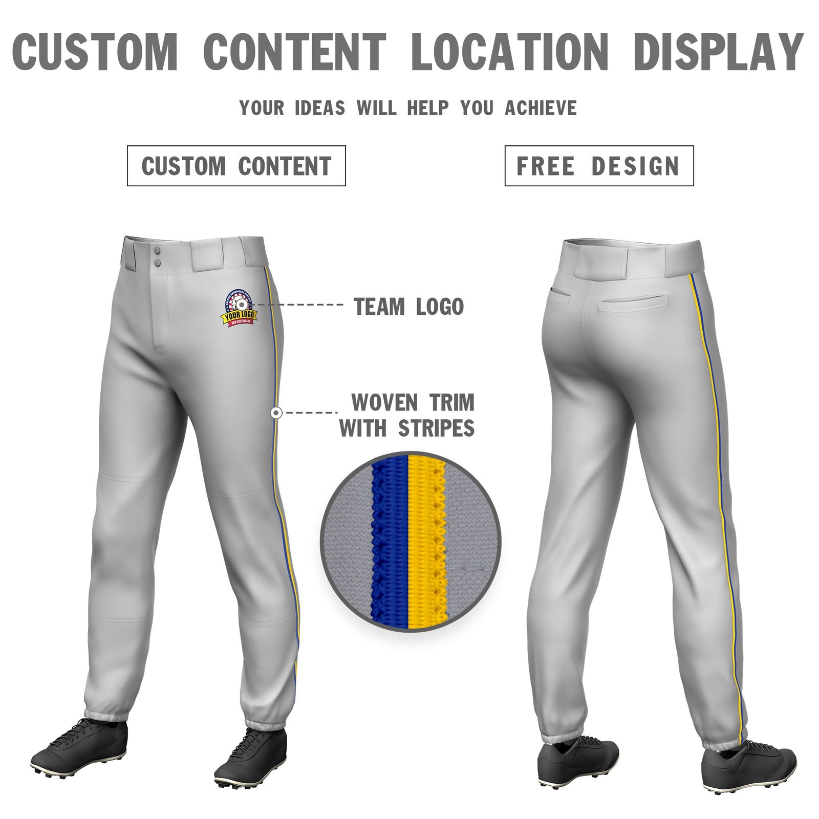 Custom Gray Royal Blue-Gold01 Classic Fit Stretch Practice Pull-up Baseball Pants