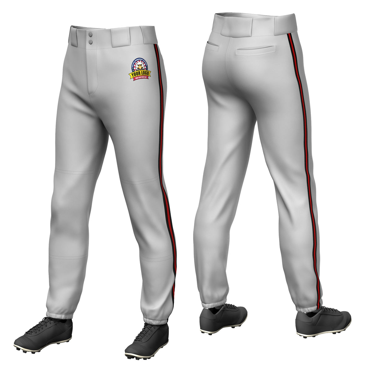 Custom Gray Black-Red-Black Classic Fit Stretch Practice Pull-up Baseball Pants