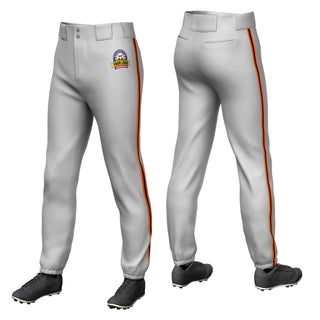 Custom Gray Orange-Black-Orange Piping Classic Fit Stretch Practice Pull-up Baseball Pants