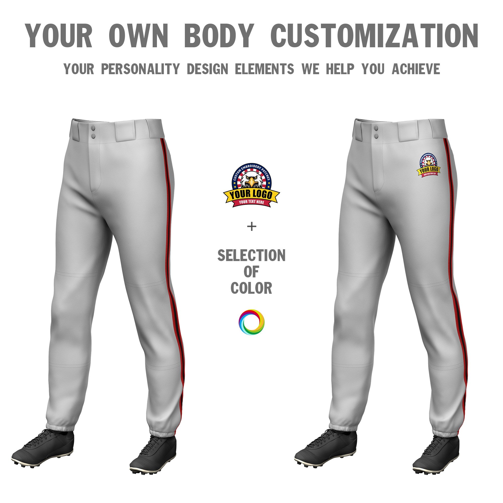 Custom Gray Red-Black-Red Classic Fit Stretch Practice Pull-up Baseball Pants