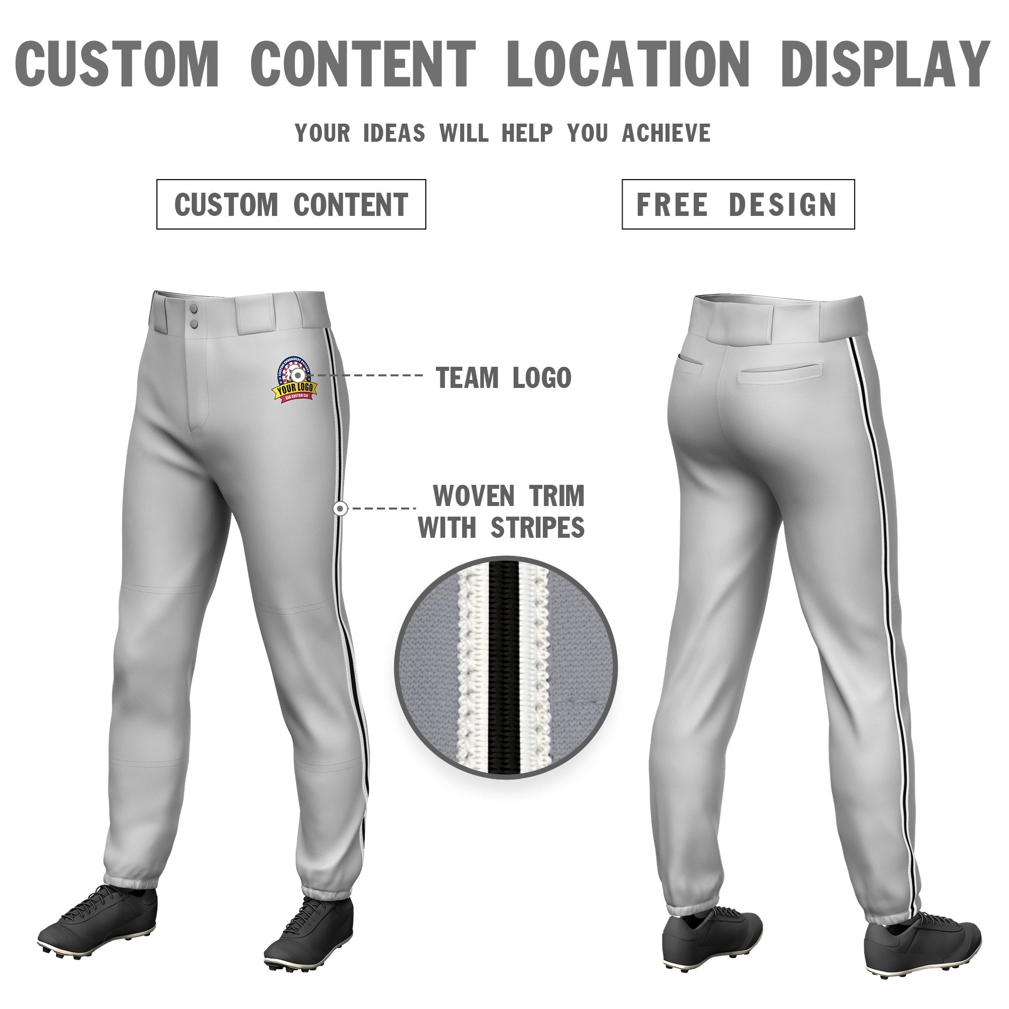 Custom Gray White-Black-White Classic Fit Stretch Practice Pull-up Baseball Pants