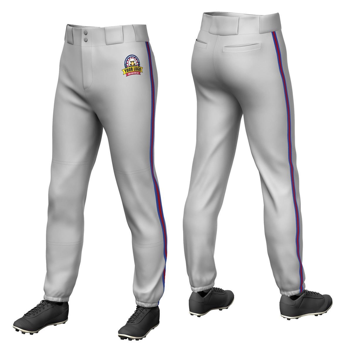 Custom Gray Royal Blue-Red-Royal Blue Classic Fit Stretch Practice Pull-up Baseball Pants