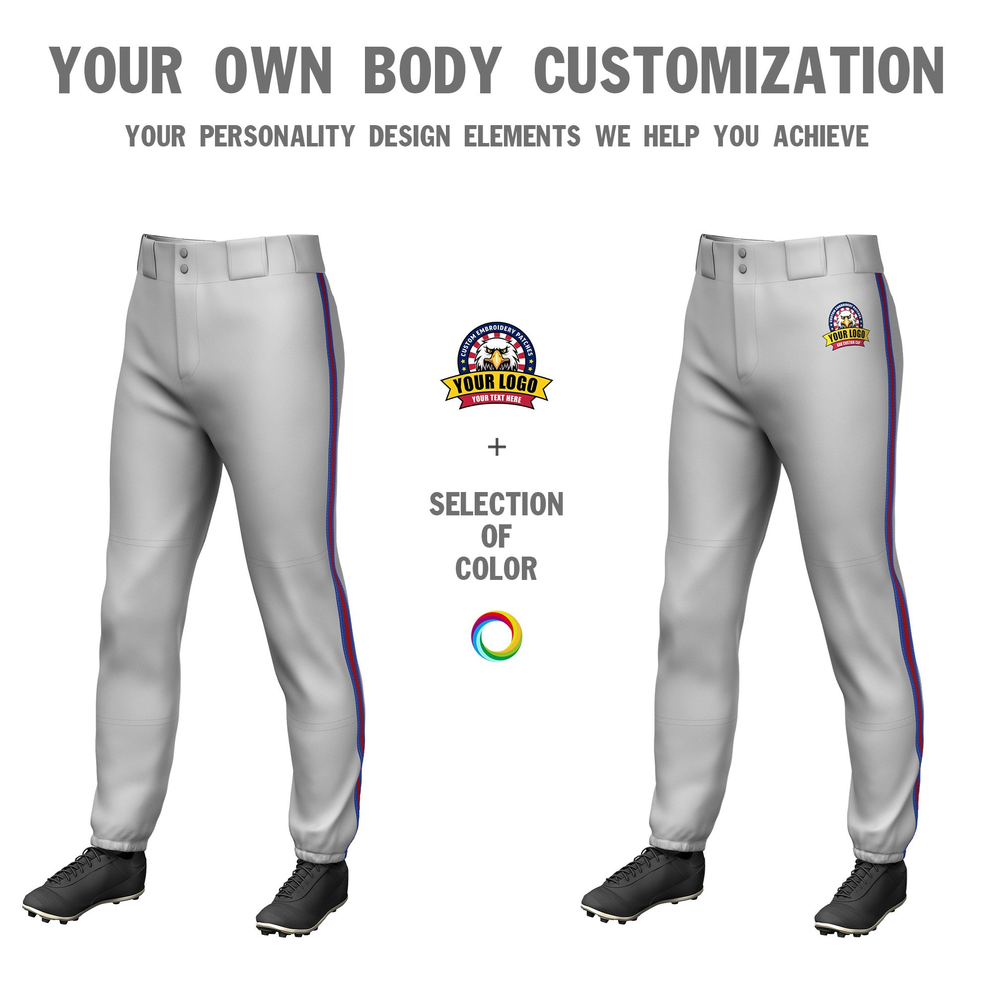 Custom Gray Royal Blue-Red-Royal Blue Classic Fit Stretch Practice Pull-up Baseball Pants