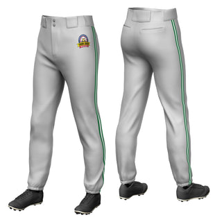 Pantalones de béisbol de práctica elásticos de ajuste clásico con ribetes en gris, verde Kelly, blanco y verde Kelly personalizados