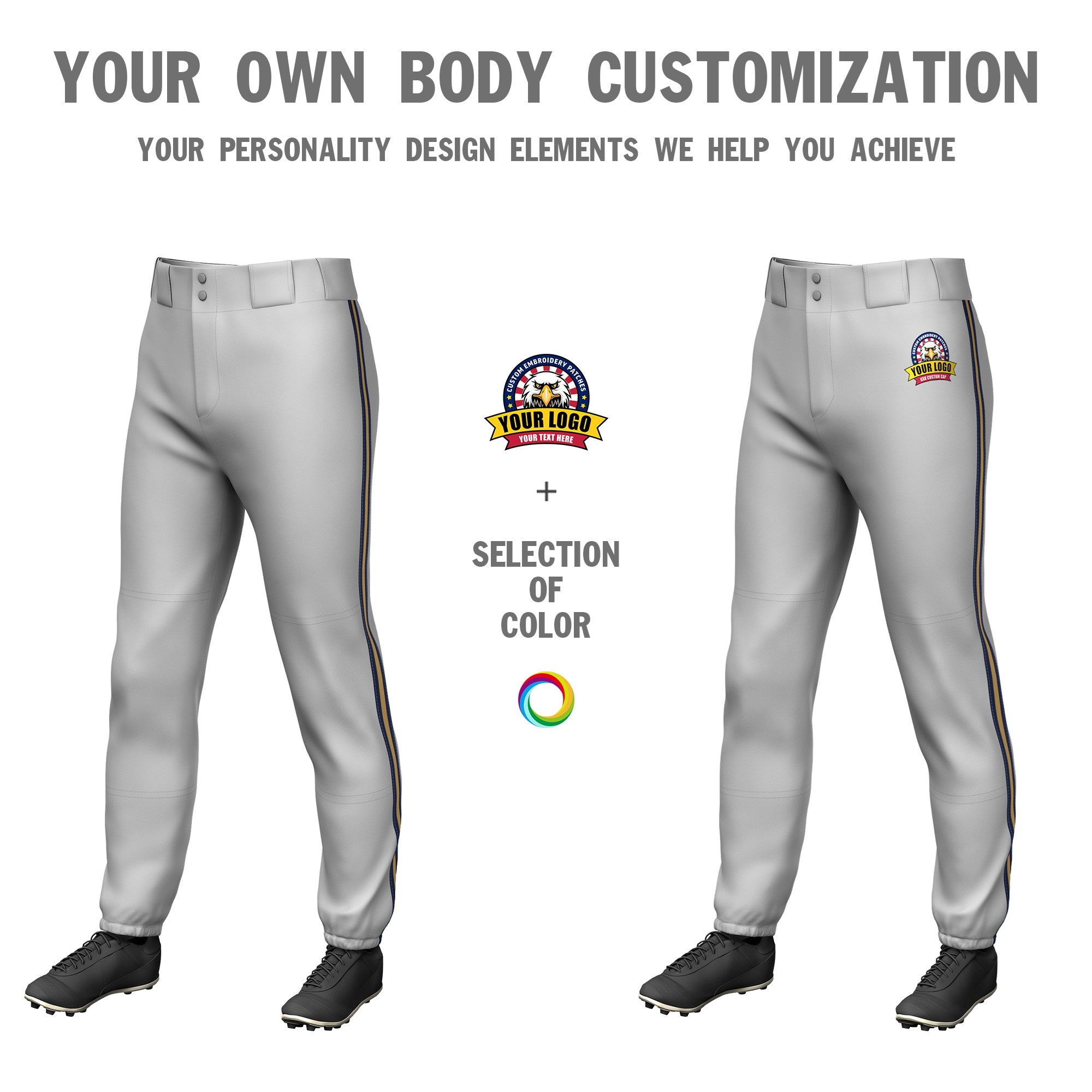 Custom Gray Navy-Old Gold-Navy Classic Fit Stretch Practice Pull-up Baseball Pants