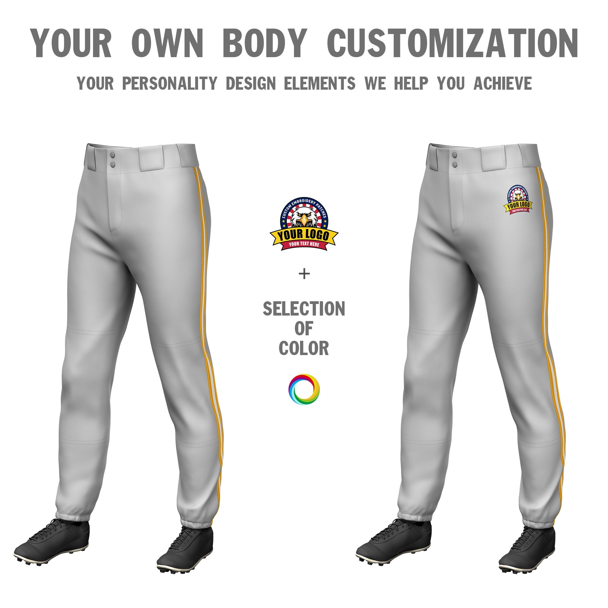 Custom Gray Yellow-White-Yellow Classic Fit Stretch Practice Pull-up Baseball Pants