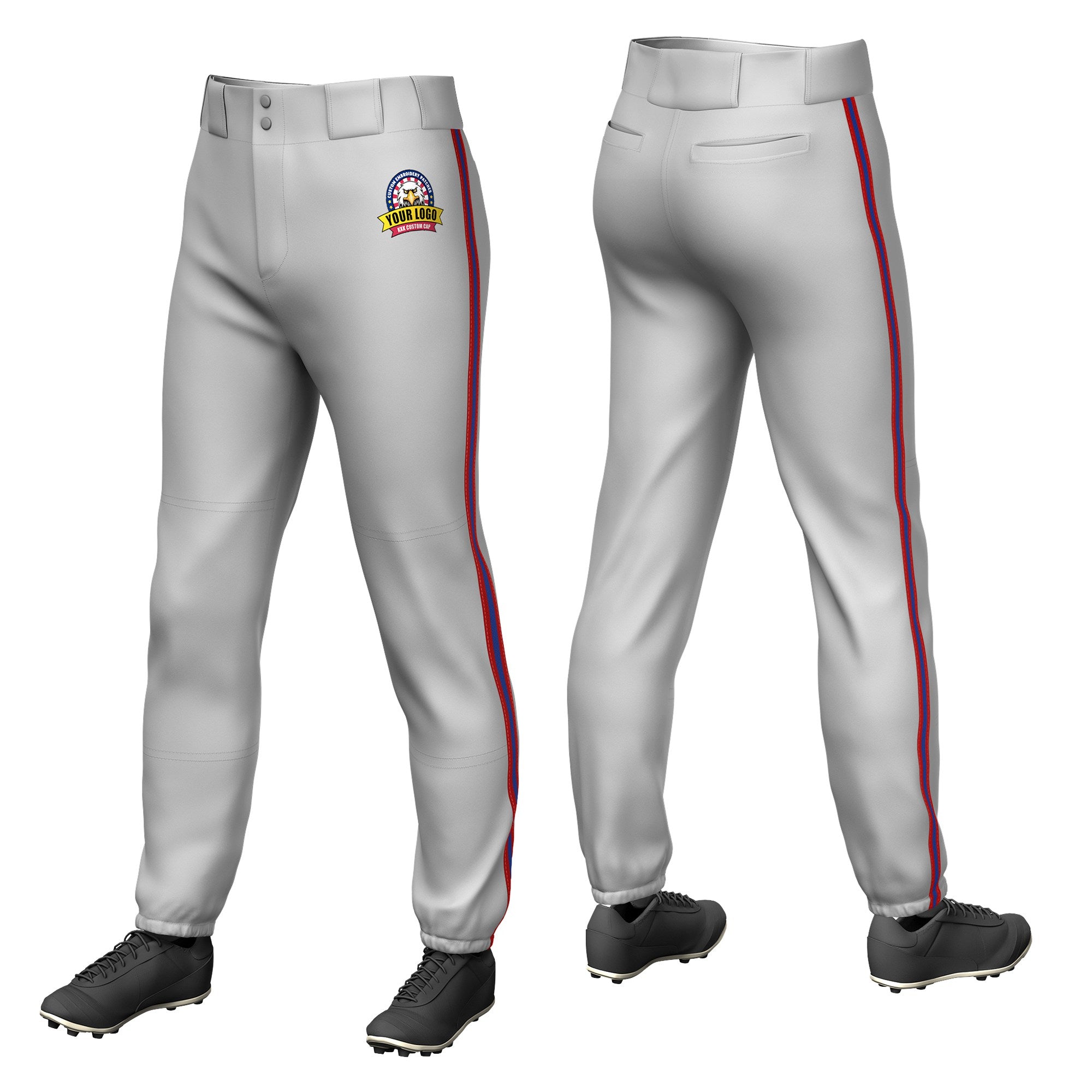 Custom Gray Red-Royal Blue-Red Classic Fit Stretch Practice Pull-up Baseball Pants