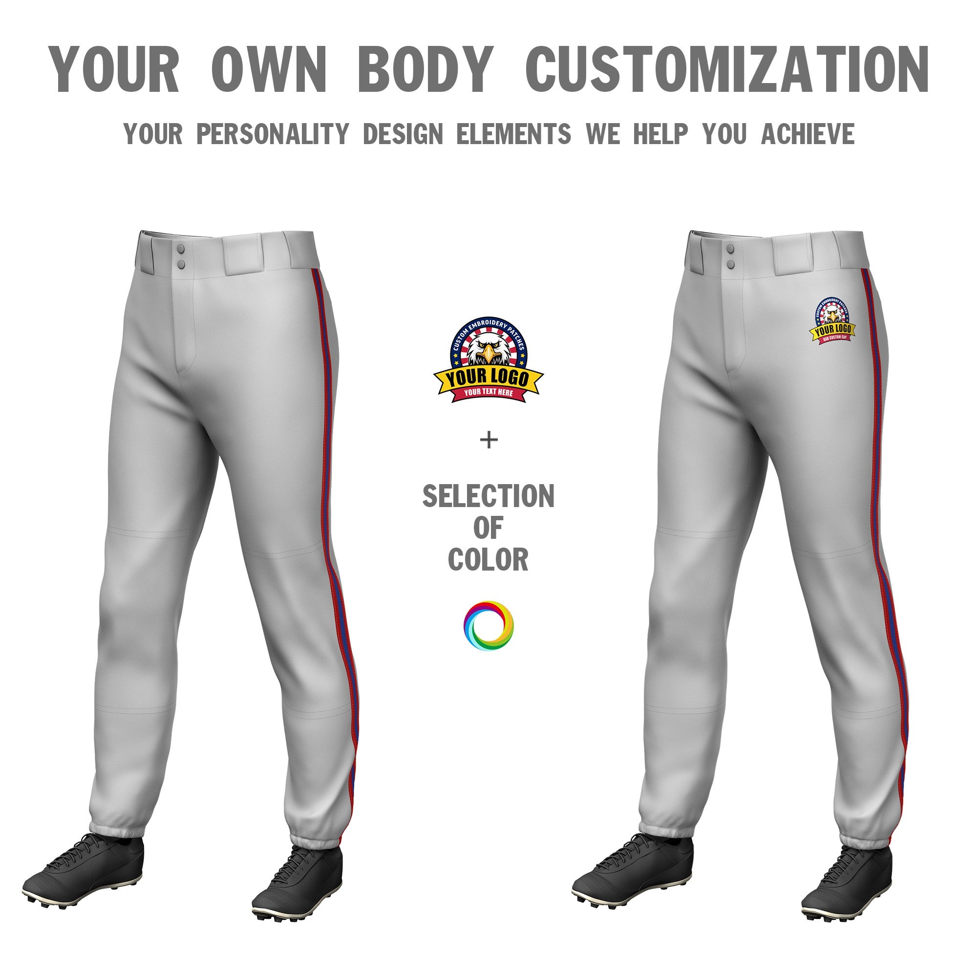 Custom Gray Red-Royal Blue-Red Classic Fit Stretch Practice Pull-up Baseball Pants