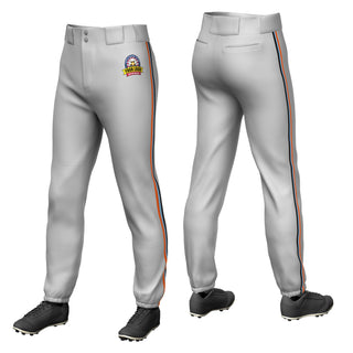 Custom Gray Orange-Light Blue-Black Piping Classic Fit Stretch Practice Pull-up Baseball Pants