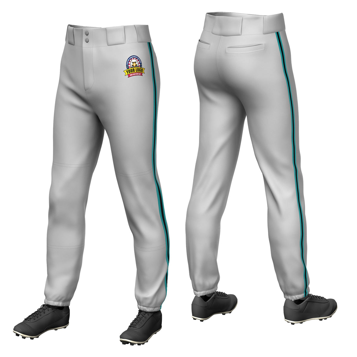 Custom Gray Aqua-Black-Aqua Classic Fit Stretch Practice Pull-up Baseball Pants