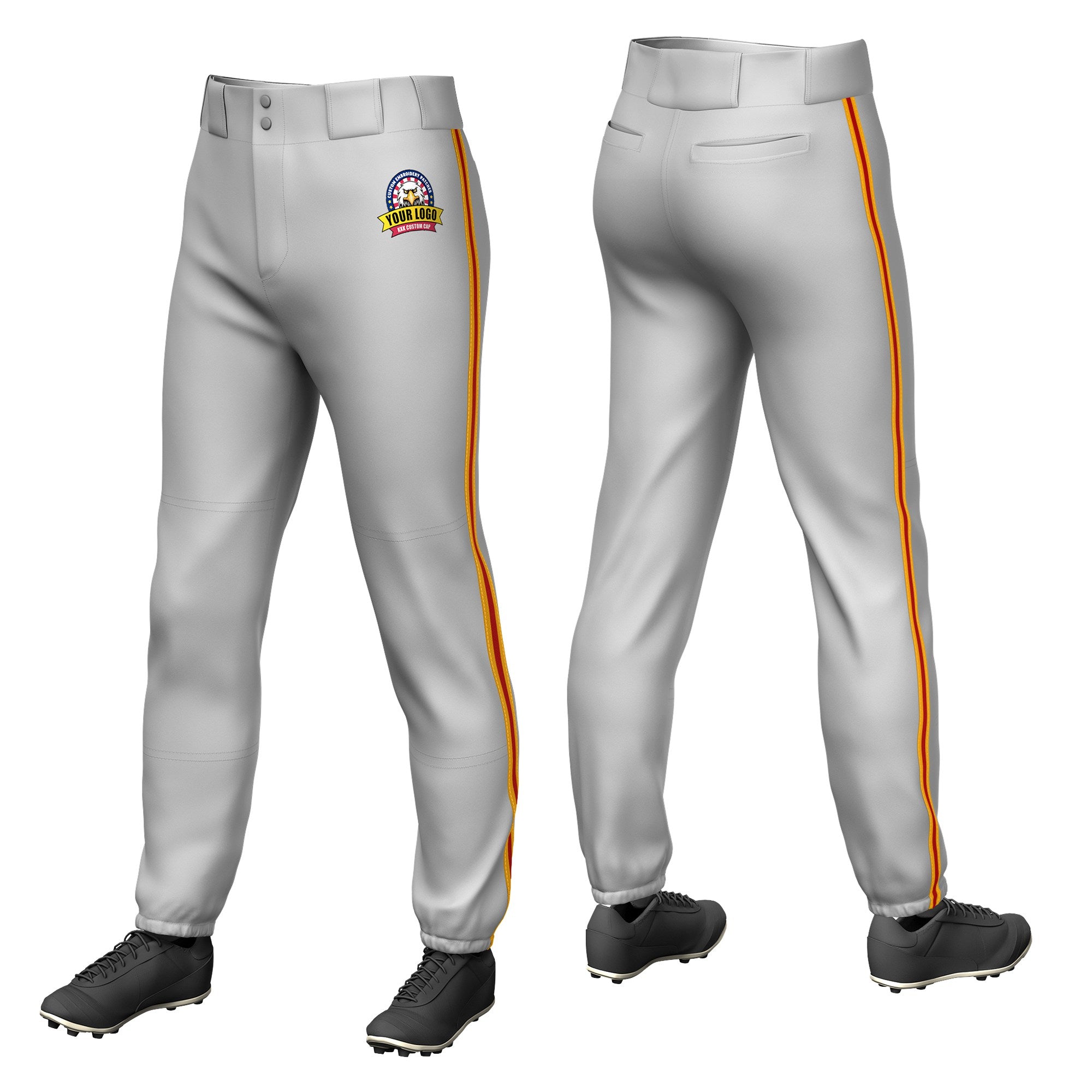 Custom Gray Yellow-Red-Yellow Classic Fit Stretch Practice Pull-up Baseball Pants