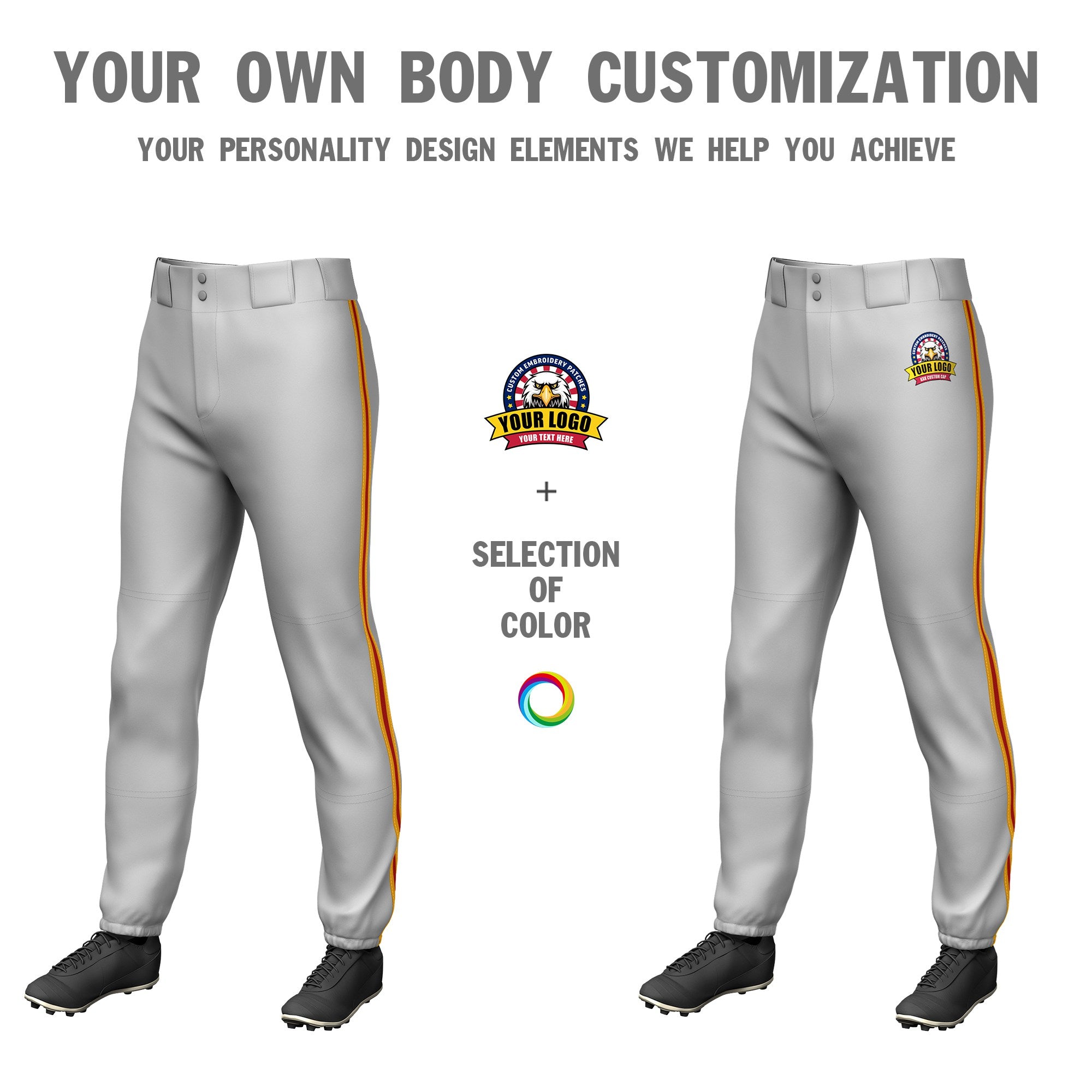 Custom Gray Yellow-Red-Yellow Classic Fit Stretch Practice Pull-up Baseball Pants