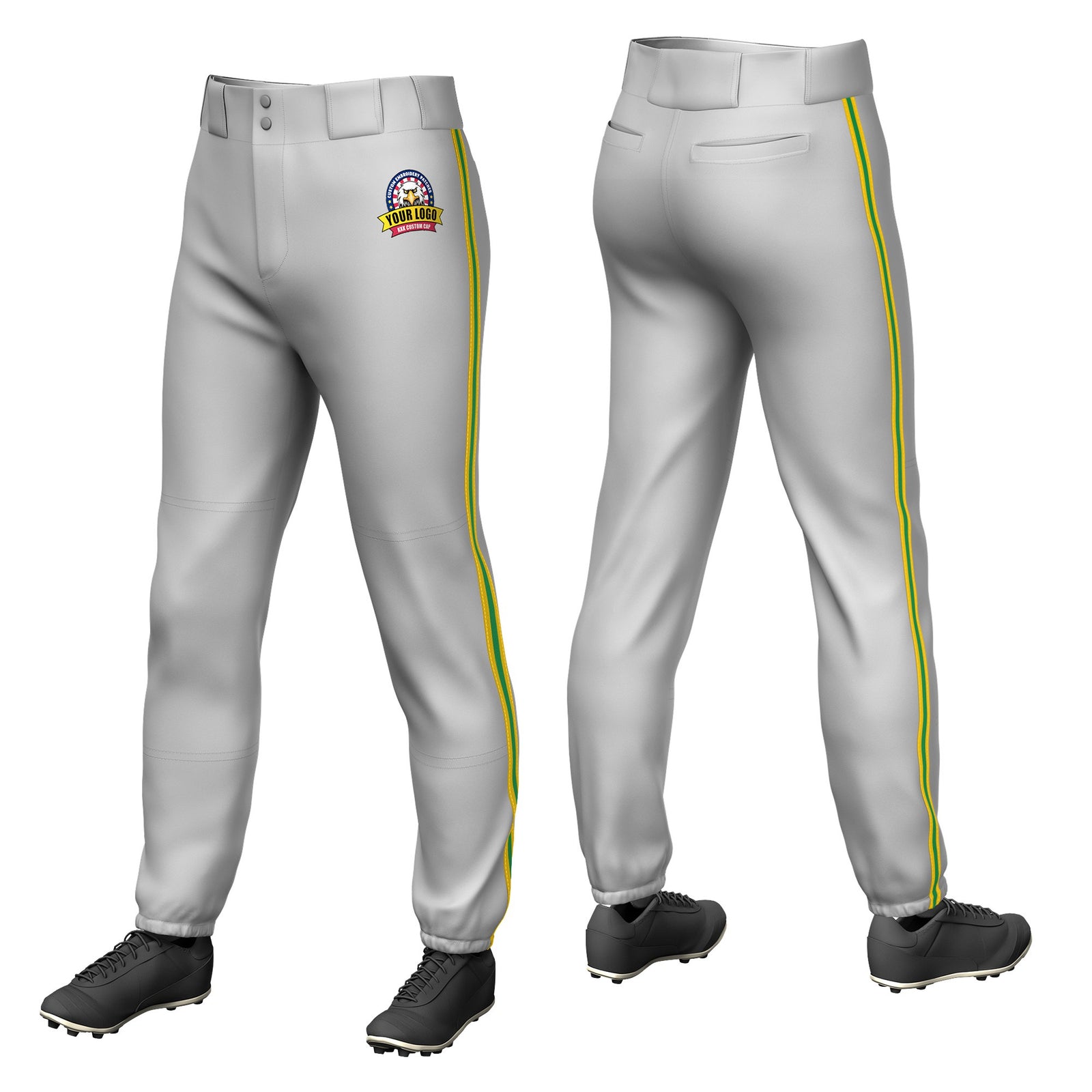 Custom Gray Gold01-Kelly Green-Gold01 Classic Fit Stretch Practice Pull-up Baseball Pants