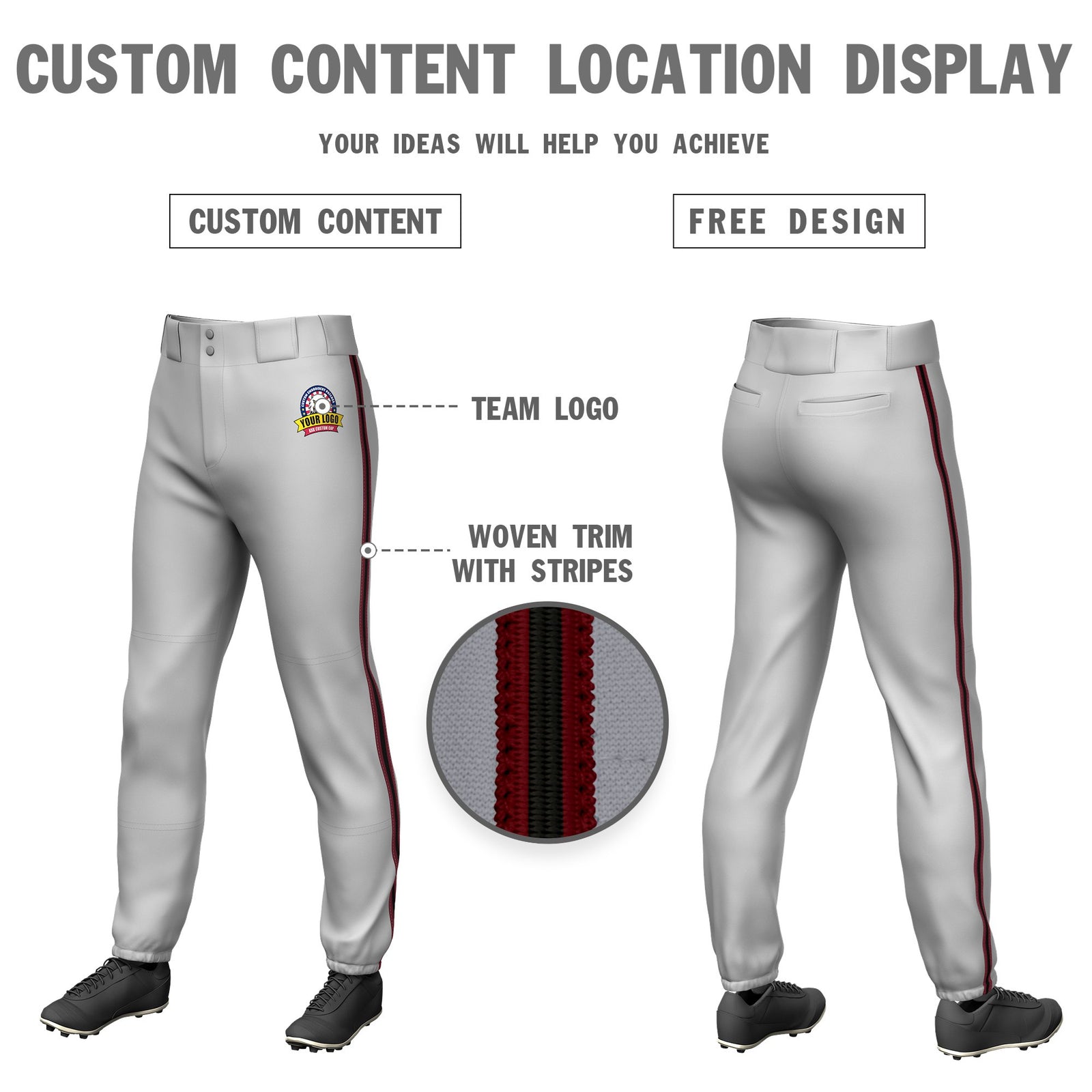 Custom Gray Crimson-Black-Crimson Classic Fit Stretch Practice Pull-up Baseball Pants