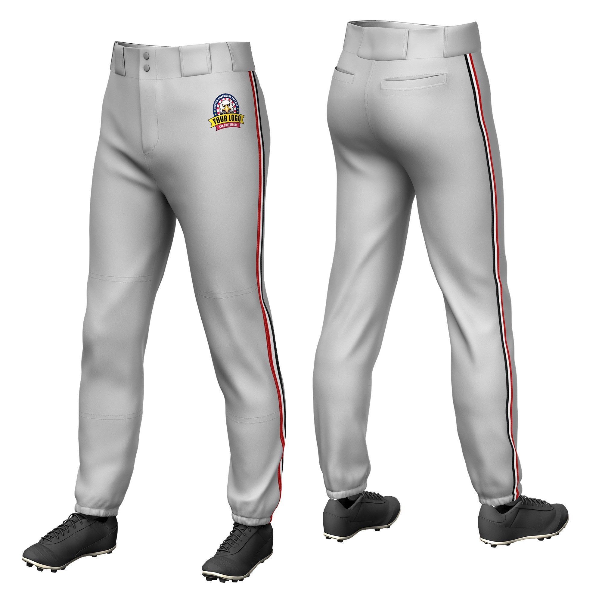 Custom Gray Red-White-Black Classic Fit Stretch Practice Pull-up Baseball Pants