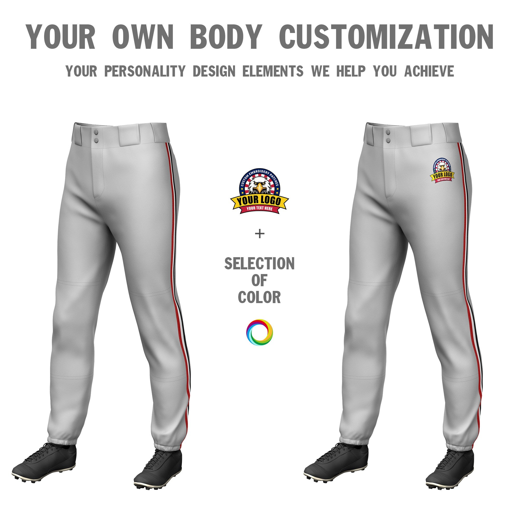 Custom Gray Red-White-Black Classic Fit Stretch Practice Pull-up Baseball Pants