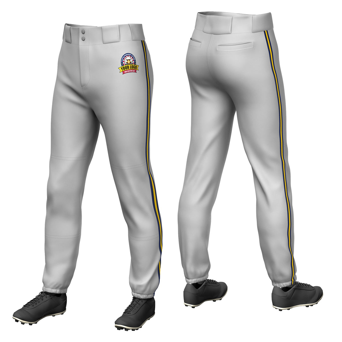 Custom Gray Navy-Gold01-Navy Classic Fit Stretch Practice Pull-up Baseball Pants