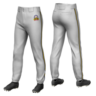 Custom Gray Navy-Gold-Navy Piping Classic Fit Stretch Practice Pull-up Baseball Pants