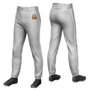 Custom Gray White-Gray-White Piping Classic Fit Stretch Practice Pull-up Baseball Pants