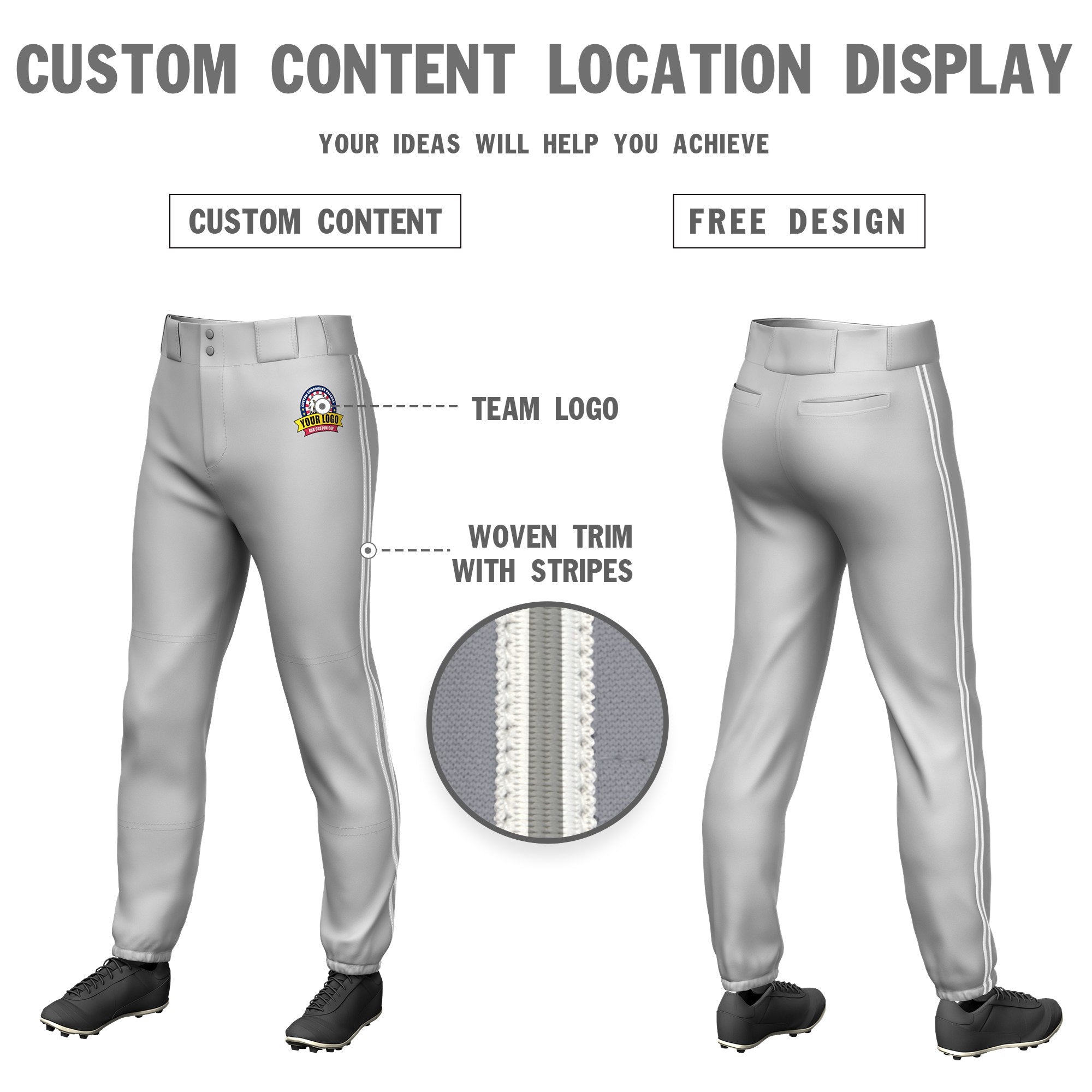 Custom Gray White-Gray-White Classic Fit Stretch Practice Pull-up Baseball Pants