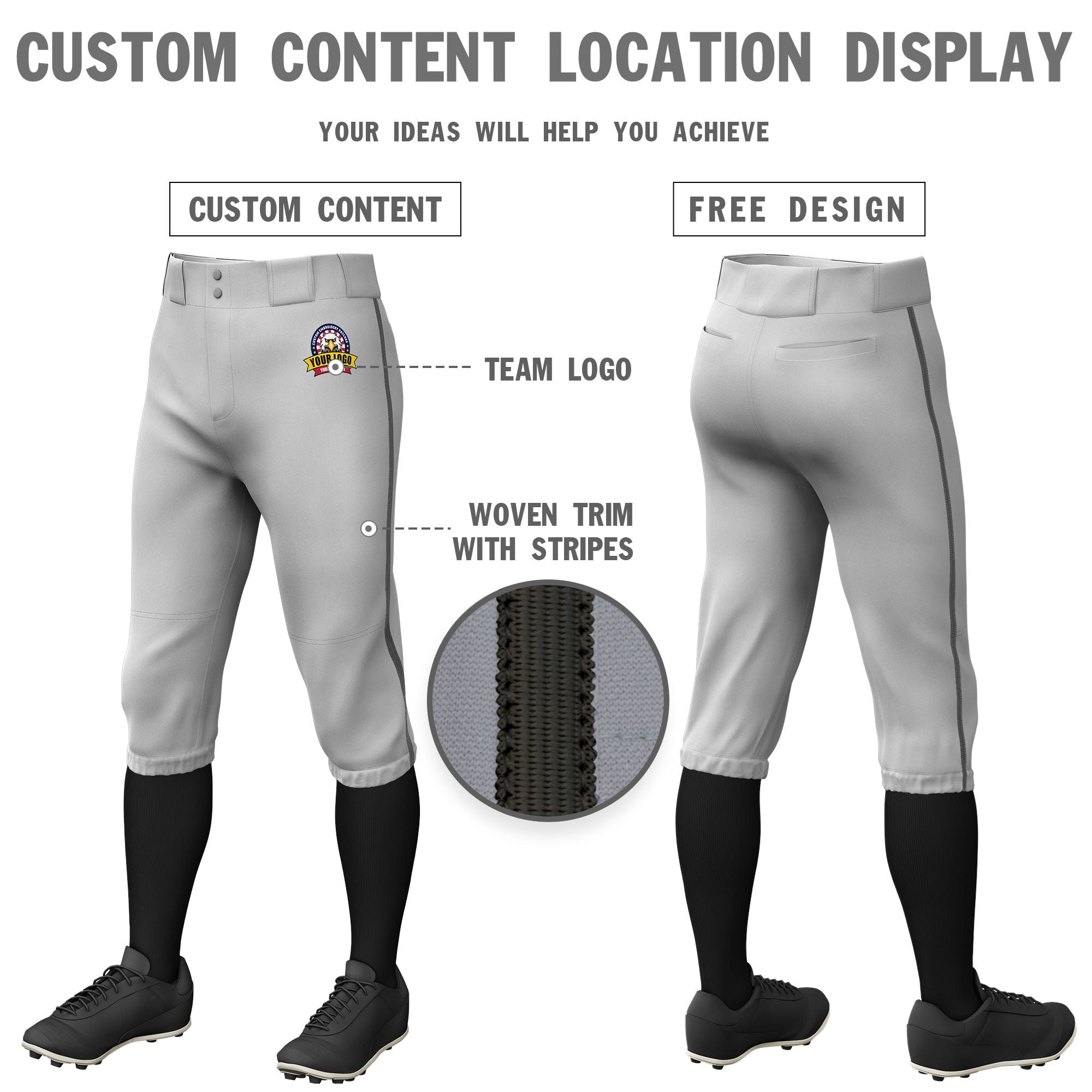 Custom Gray Dark Gray Classic Fit Stretch Practice Knickers Baseball Pants