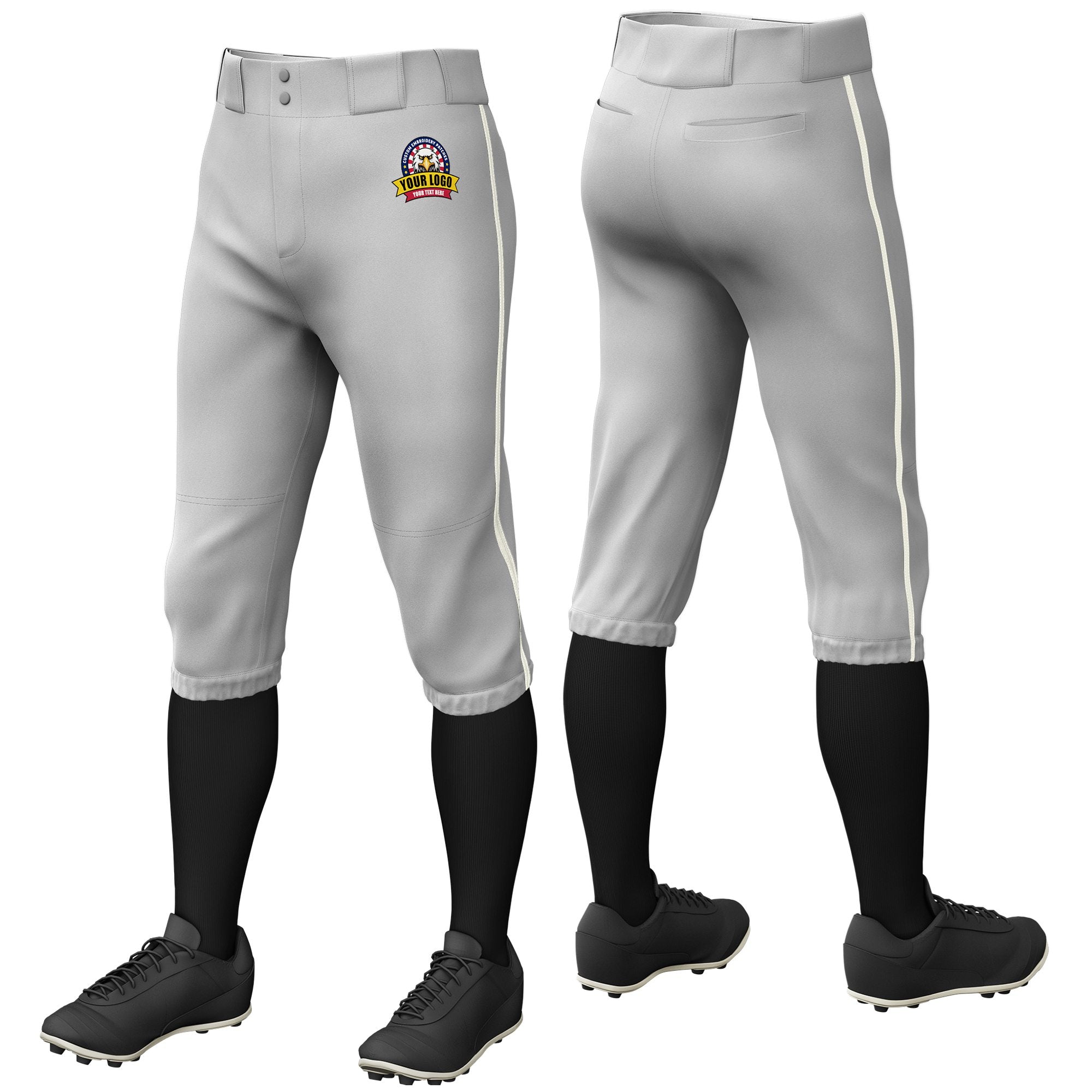 Custom Gray Cream Classic Fit Stretch Practice Knickers Baseball Pants