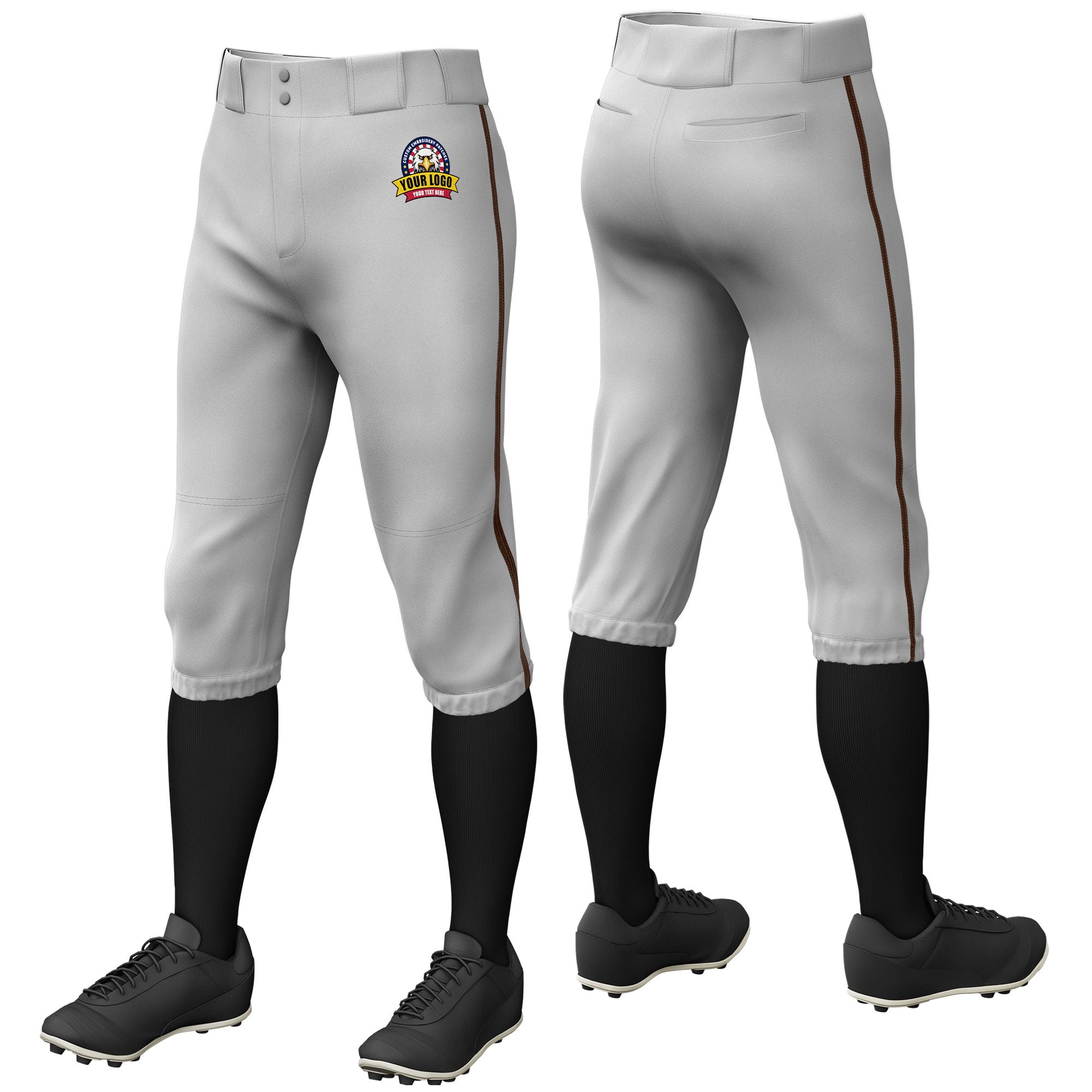 Custom Gray Brown Classic Fit Stretch Practice Knickers Baseball Pants